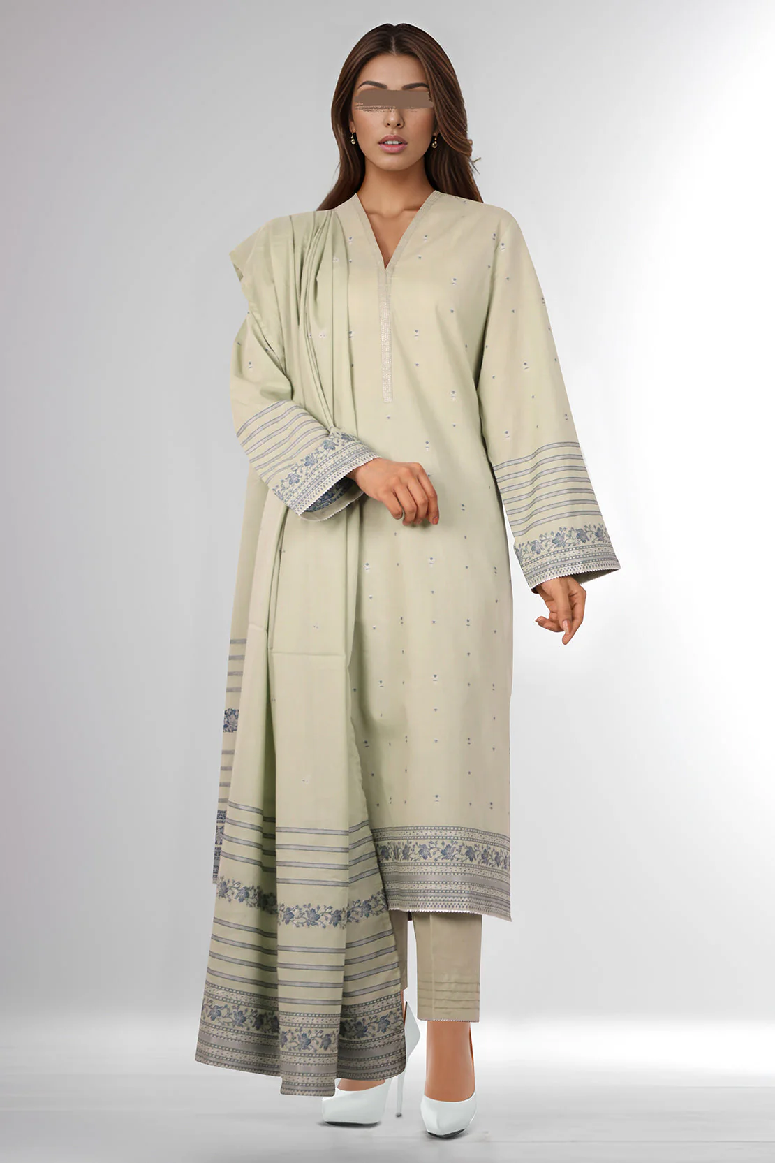 Printed Cotton Jacquard Stitched/Unstitched 3 Piece - Image 2