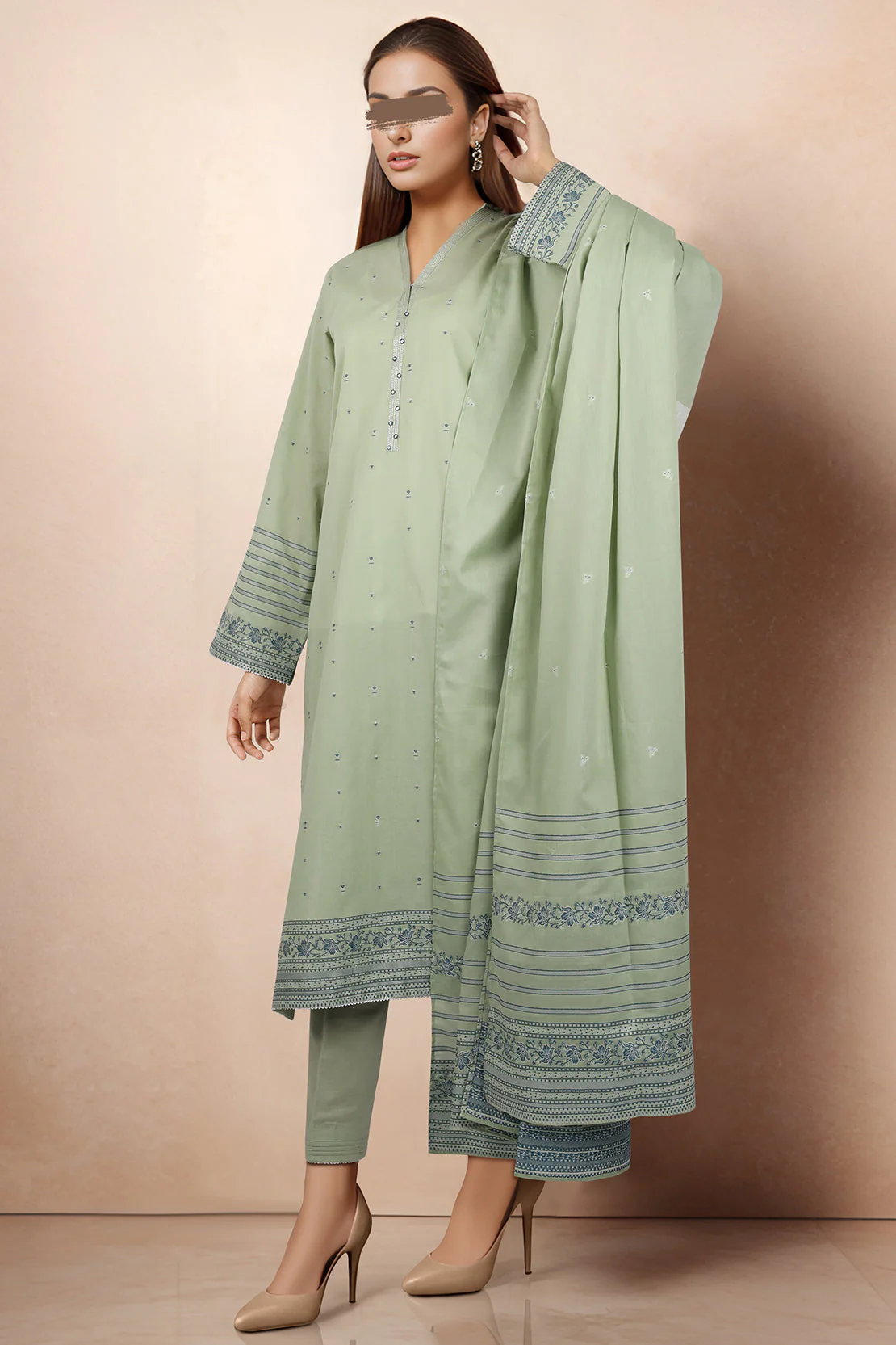 Printed Cotton Jacquard Stitched/Unstitched 3 Piece - Image 3