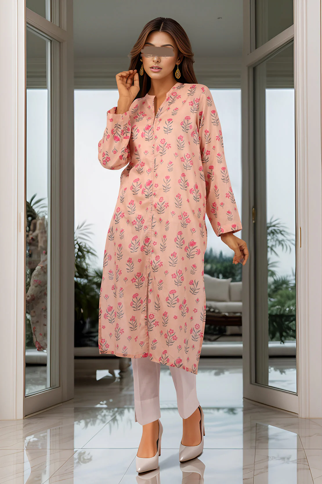 Printed Cotton Net Stitched Shirt - Image 2