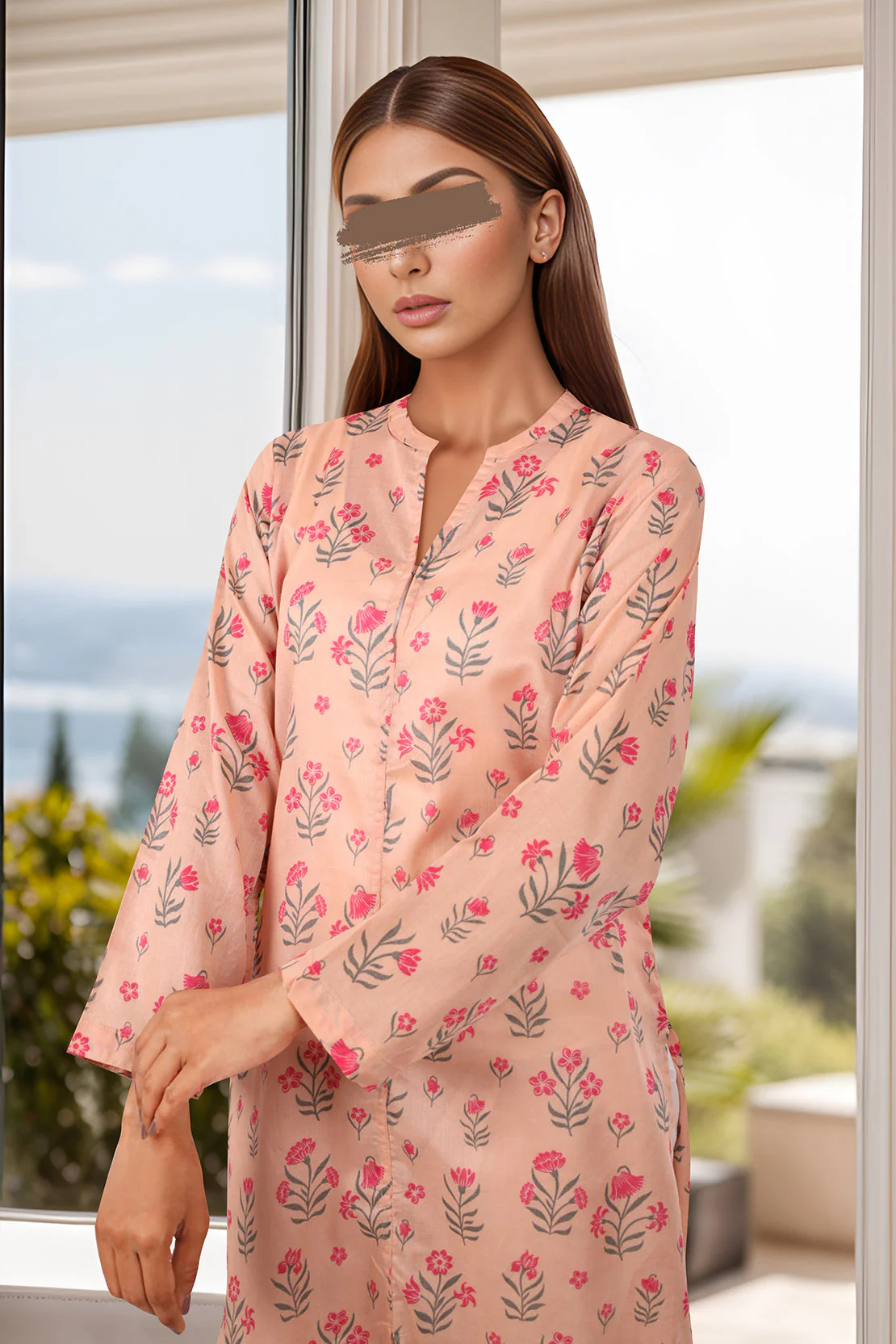 Printed Cotton Net Stitched Shirt - Image 3