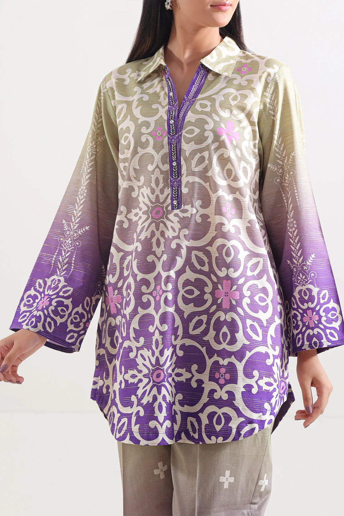 Printed Cotton Viscose Stitched 2 Piece (Shirt/Trouser) - Image 3