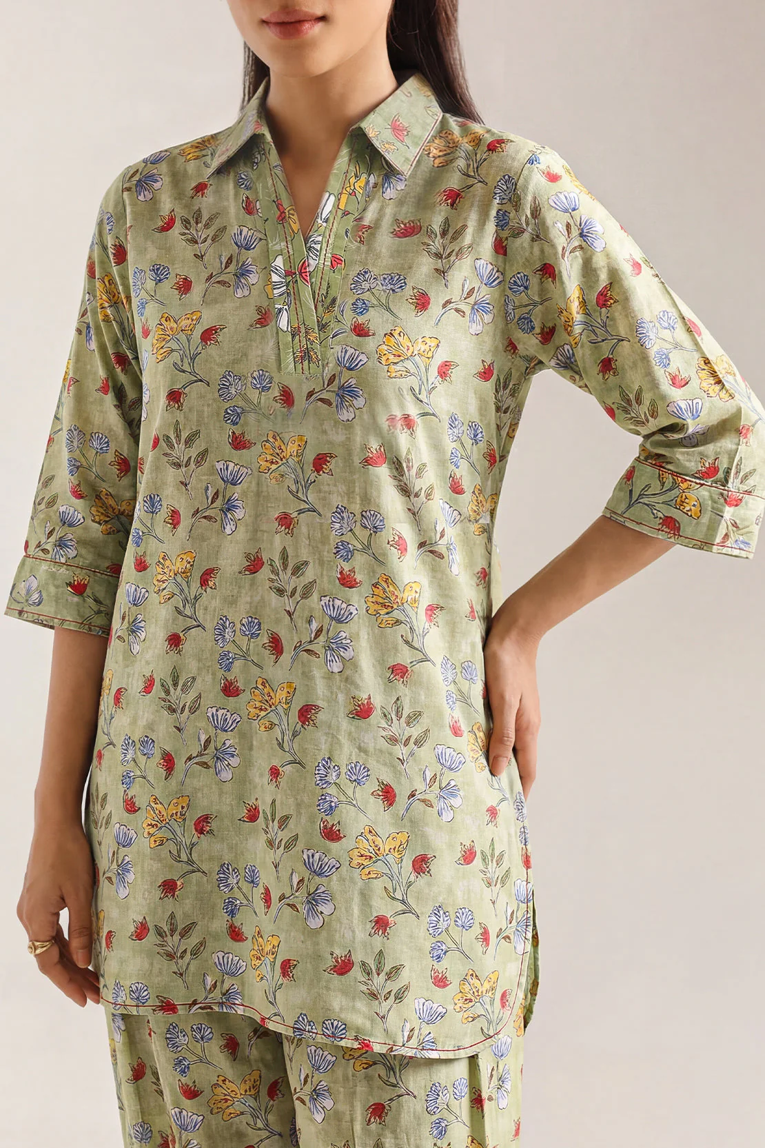 Printed Cotton Tencel Stitched 2 Piece (Shirt/Trouser) - Image 3