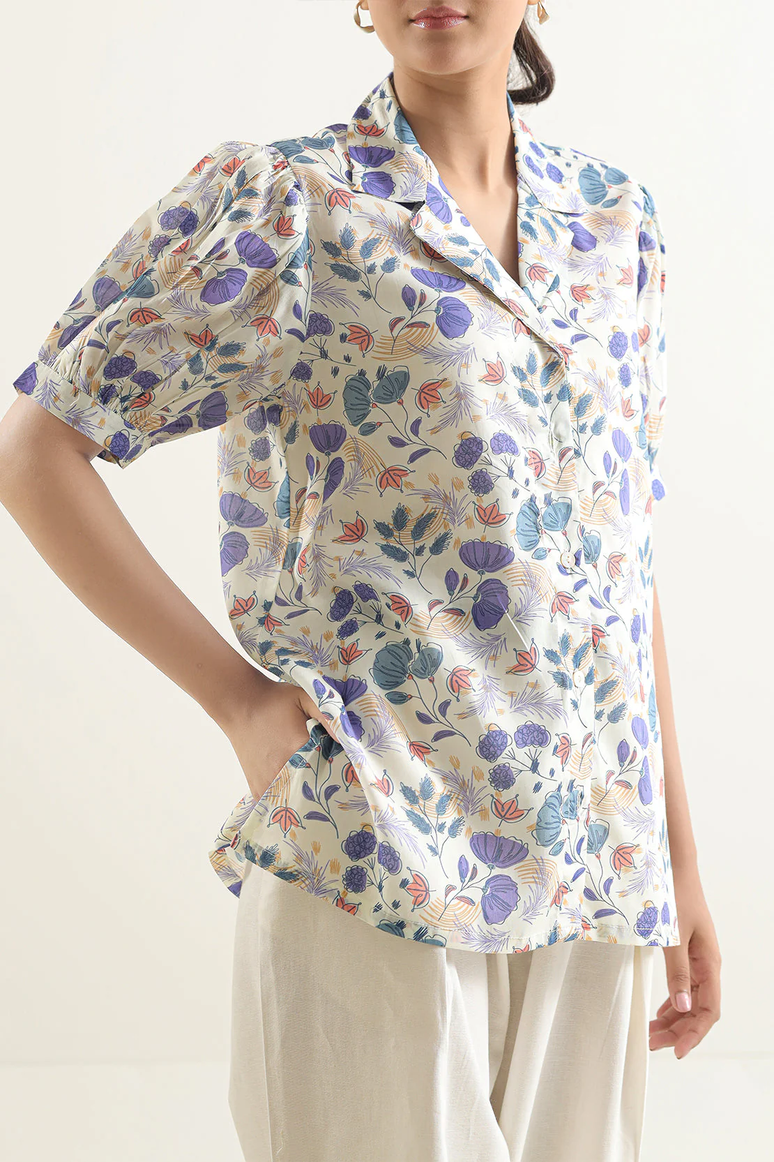 Printed Cotton Tencel Stitched Shirt - Image 4