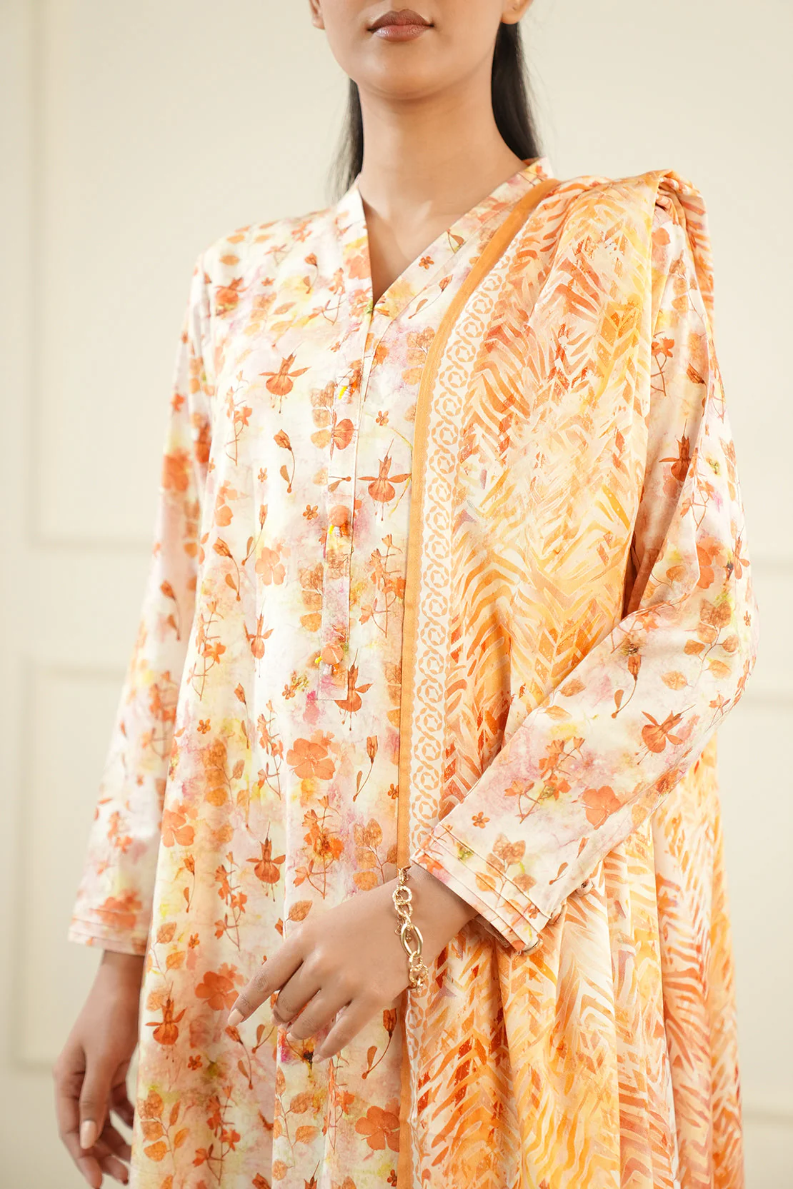 Printed Cotton Viscose Stitched 2 Piece (Shirt/Dupatta) - Image 3