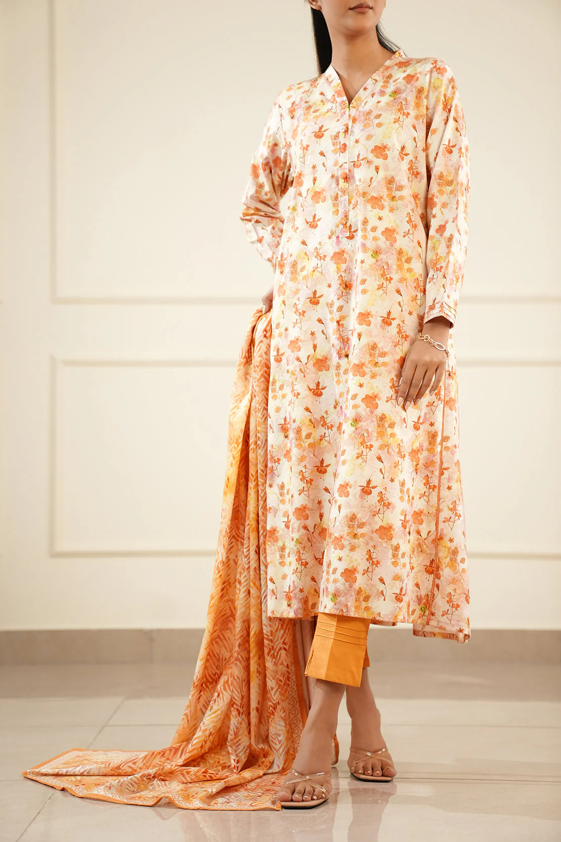 Printed Cotton Viscose Stitched 2 Piece (Shirt/Dupatta) - Image 4