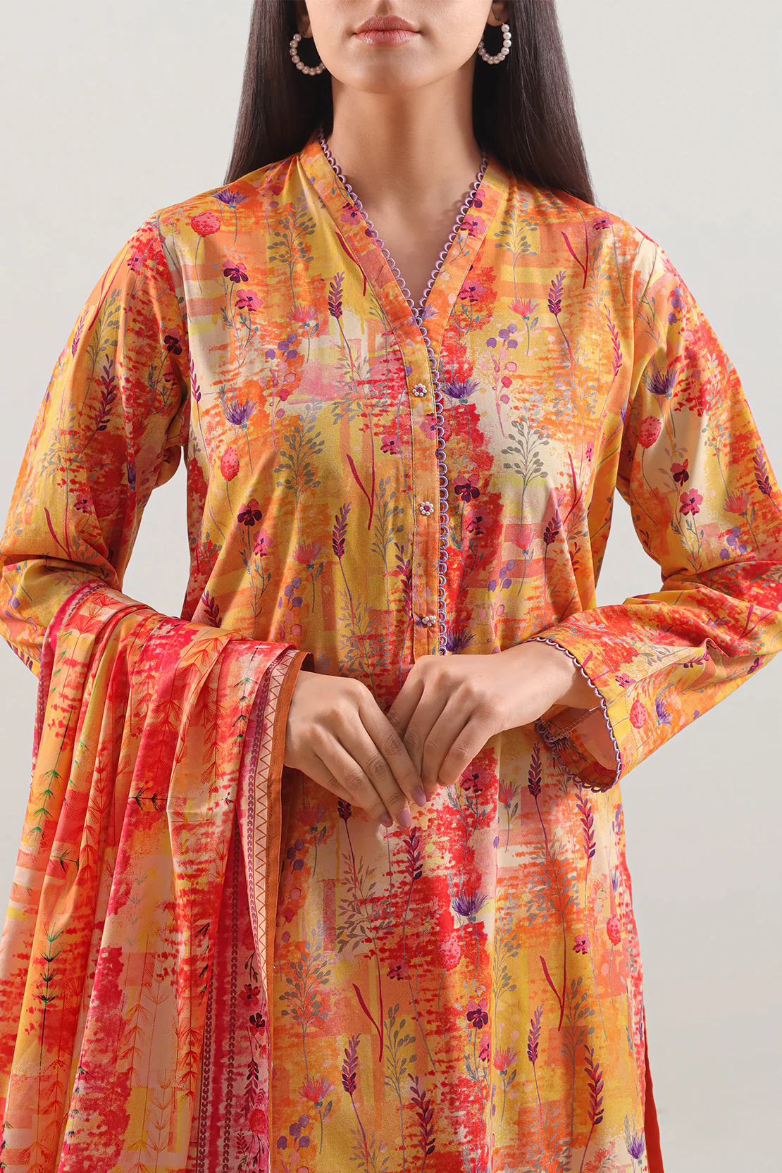 Printed Cotton Viscose Stitched 2 Piece (Shirt/Dupatta) - Image 2