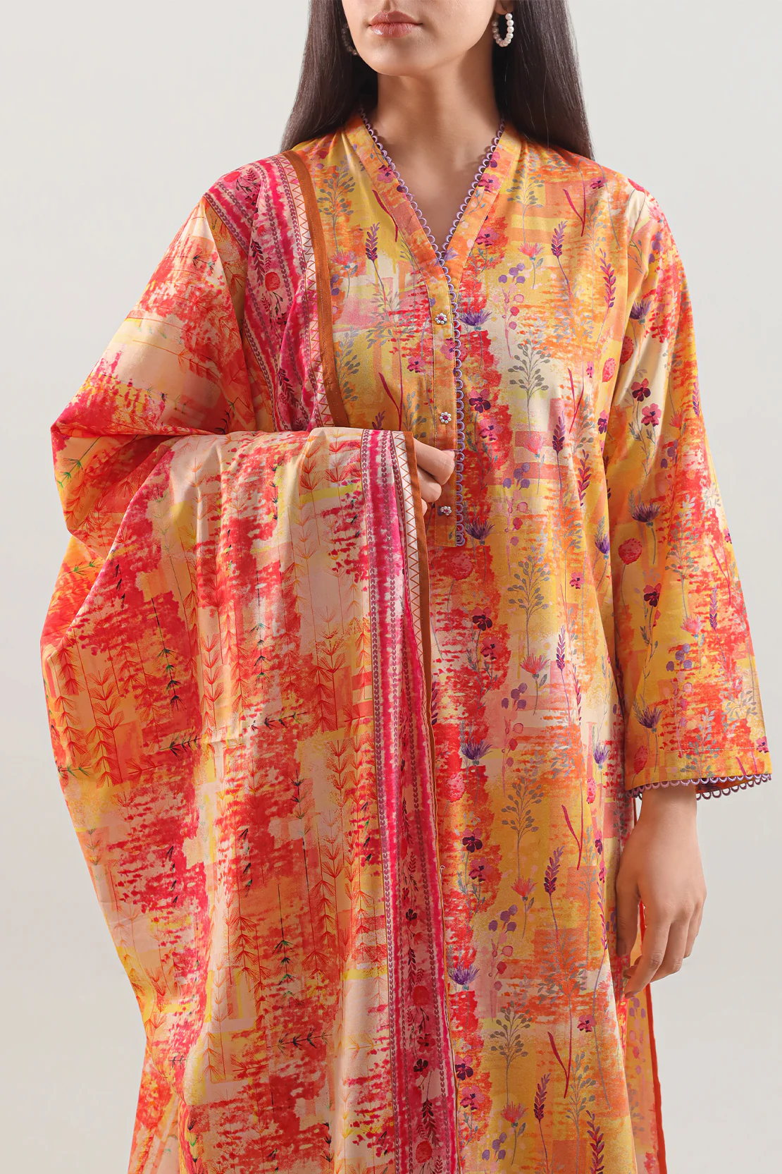 Printed Cotton Viscose Stitched 2 Piece (Shirt/Dupatta) - Image 3