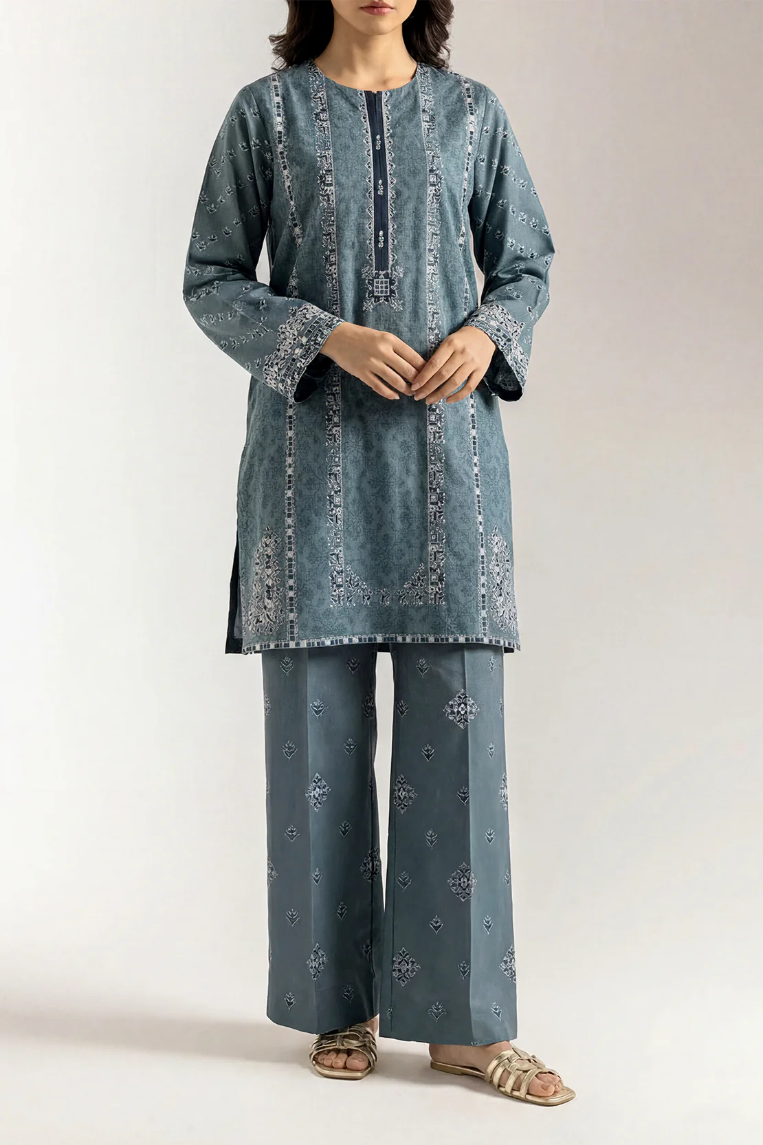 Printed Cotton Viscose Stitched 2 Piece (Shirt/Trouser)