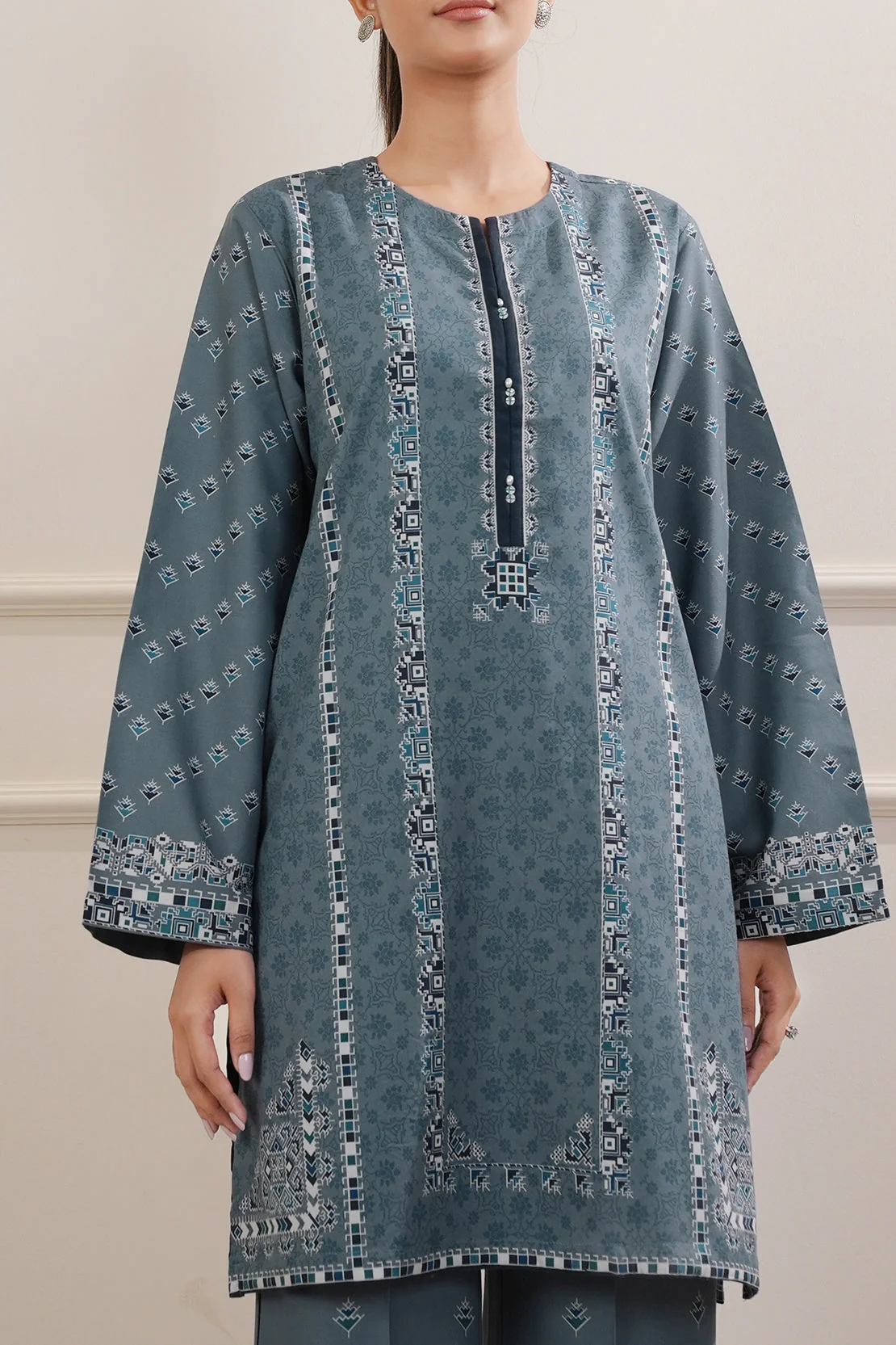 Printed Cotton Viscose Stitched 2 Piece (Shirt/Trouser) - Image 4
