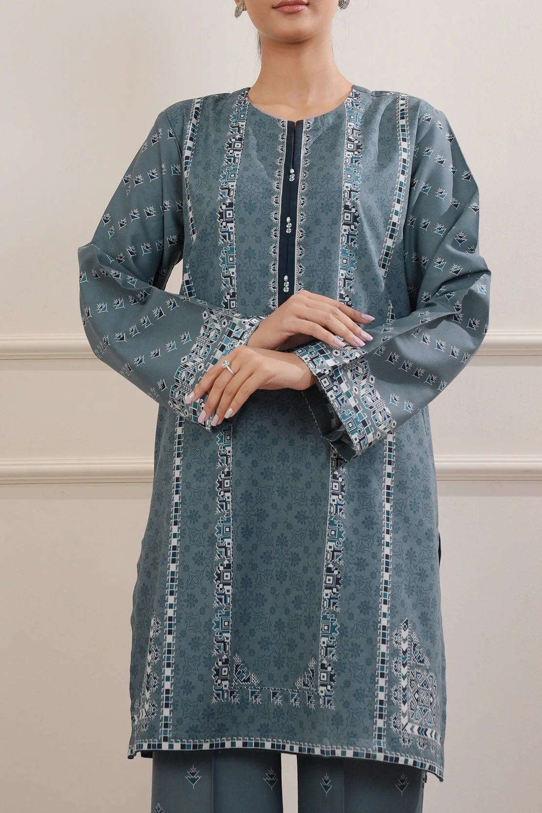 Printed Cotton Viscose Stitched 2 Piece (Shirt/Trouser) - Image 6