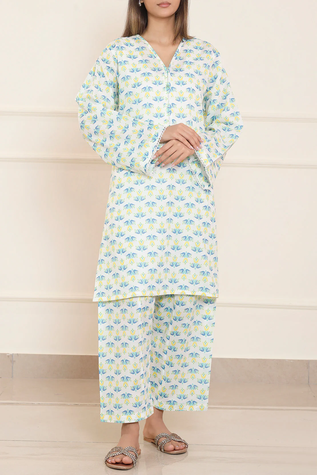 Printed Cotton Viscose Stitched 2 Piece (Shirt/Trouser) - Image 2