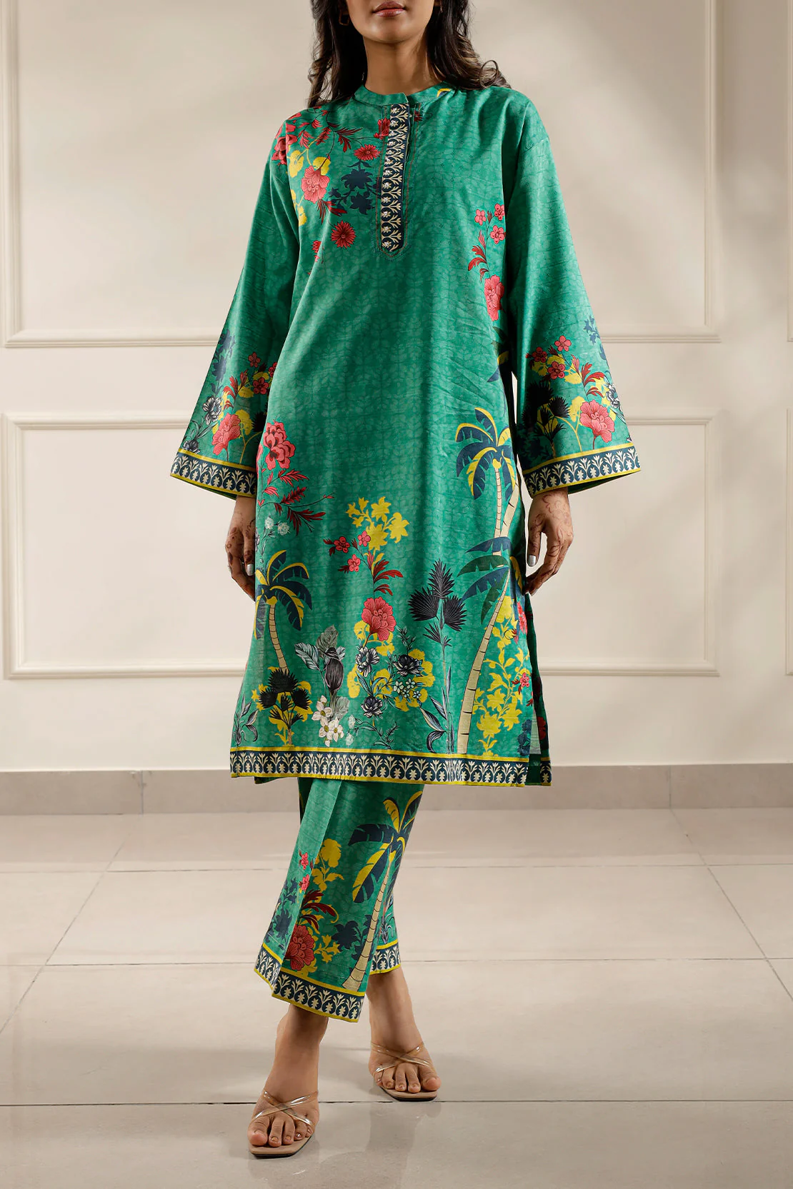 Printed Cotton Viscose Stitched 2 Piece (Shirt/Trouser) - Image 2