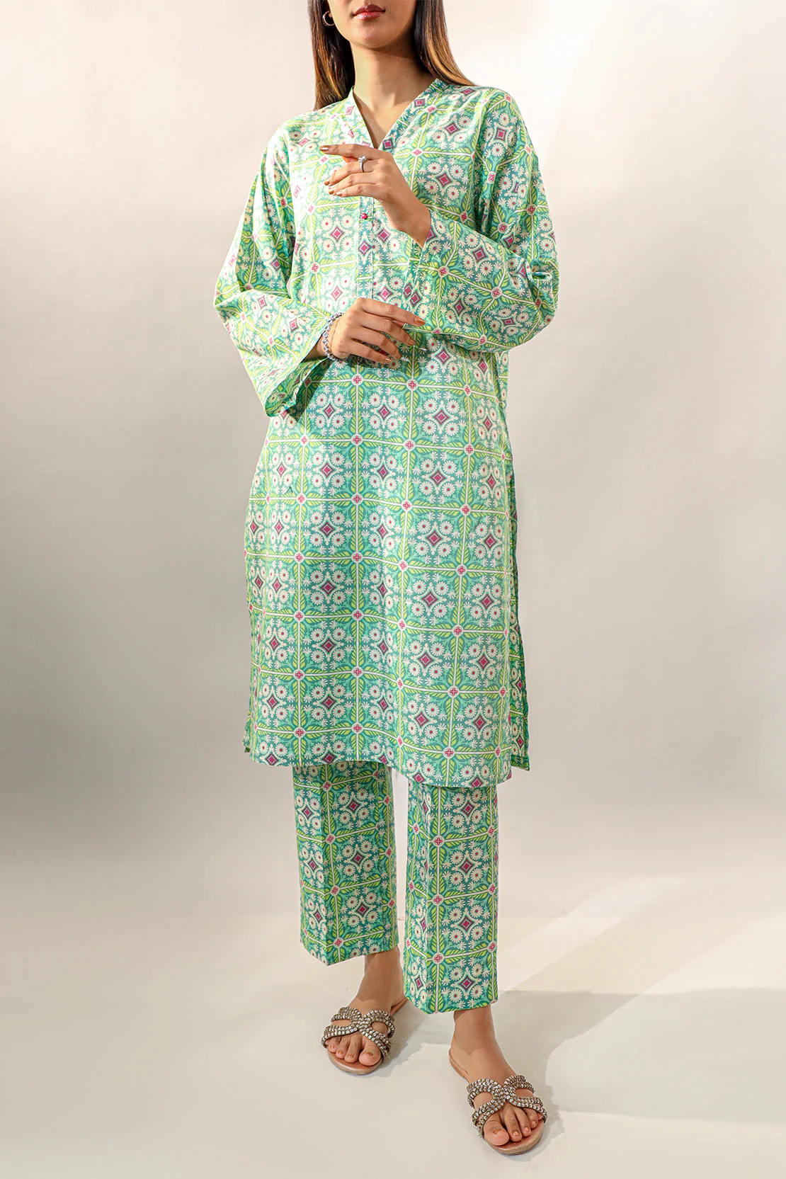 Printed Cotton Viscose Stitched 2 Piece (Shirt/Trouser) - Image 3
