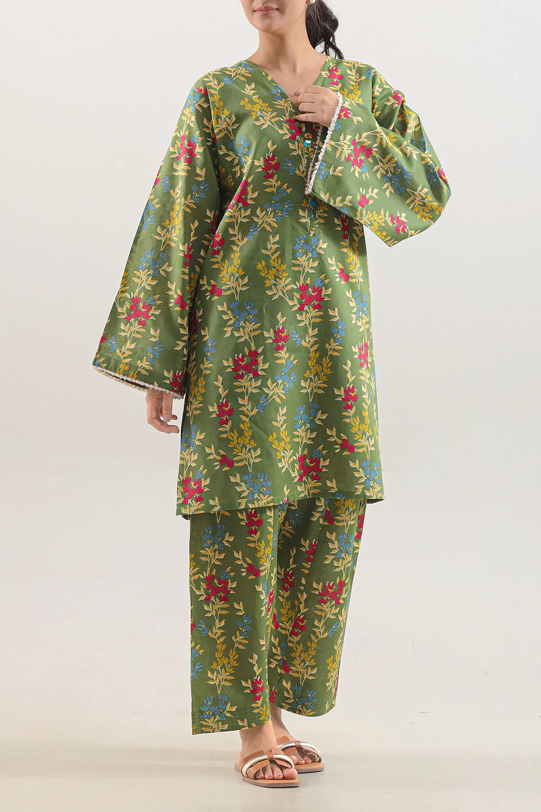 Printed Cotton Viscose Stitched 2 Piece (Shirt/Trouser)