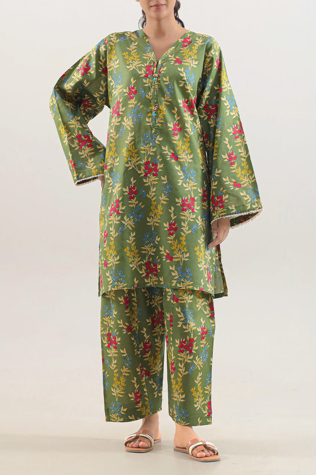 Printed Cotton Viscose Stitched 2 Piece (Shirt/Trouser) - Image 2