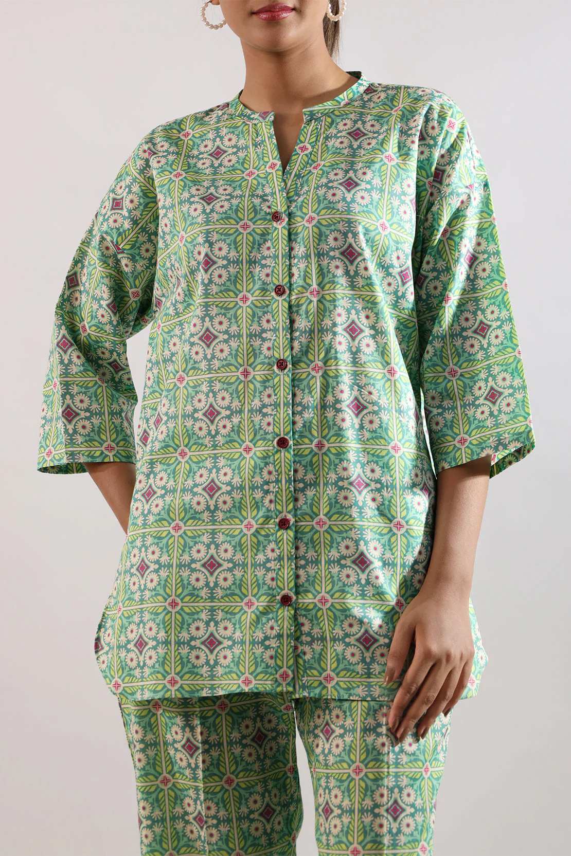 Printed Cotton Viscose Stitched 2 Piece (Shirt/Trouser)