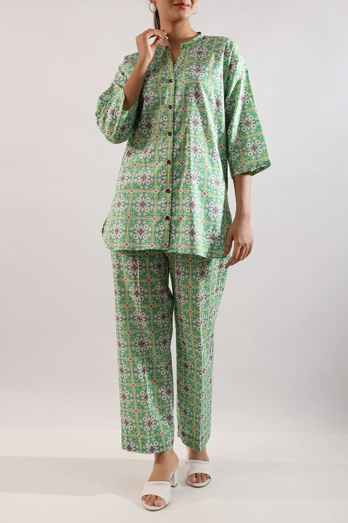 Printed Cotton Viscose Stitched 2 Piece (Shirt/Trouser) - Image 2