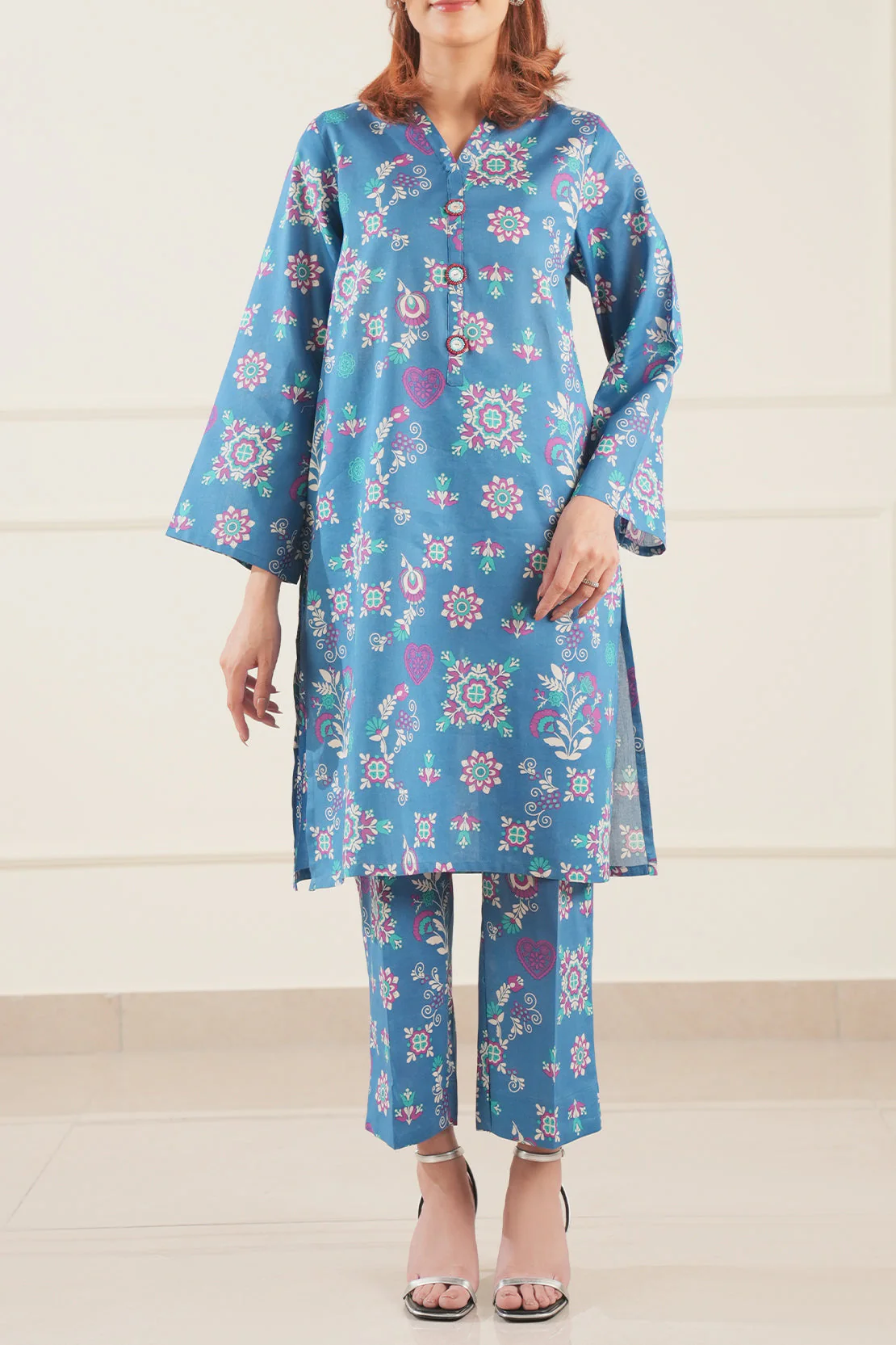 Printed Cotton Viscose Stitched 2 Piece (Shirt/Trouser)