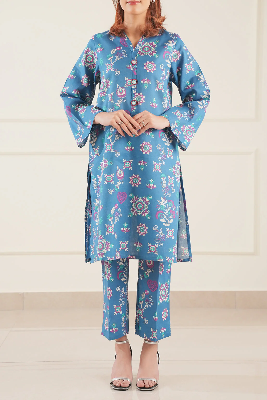 Printed Cotton Viscose Stitched 2 Piece (Shirt/Trouser) - Image 2