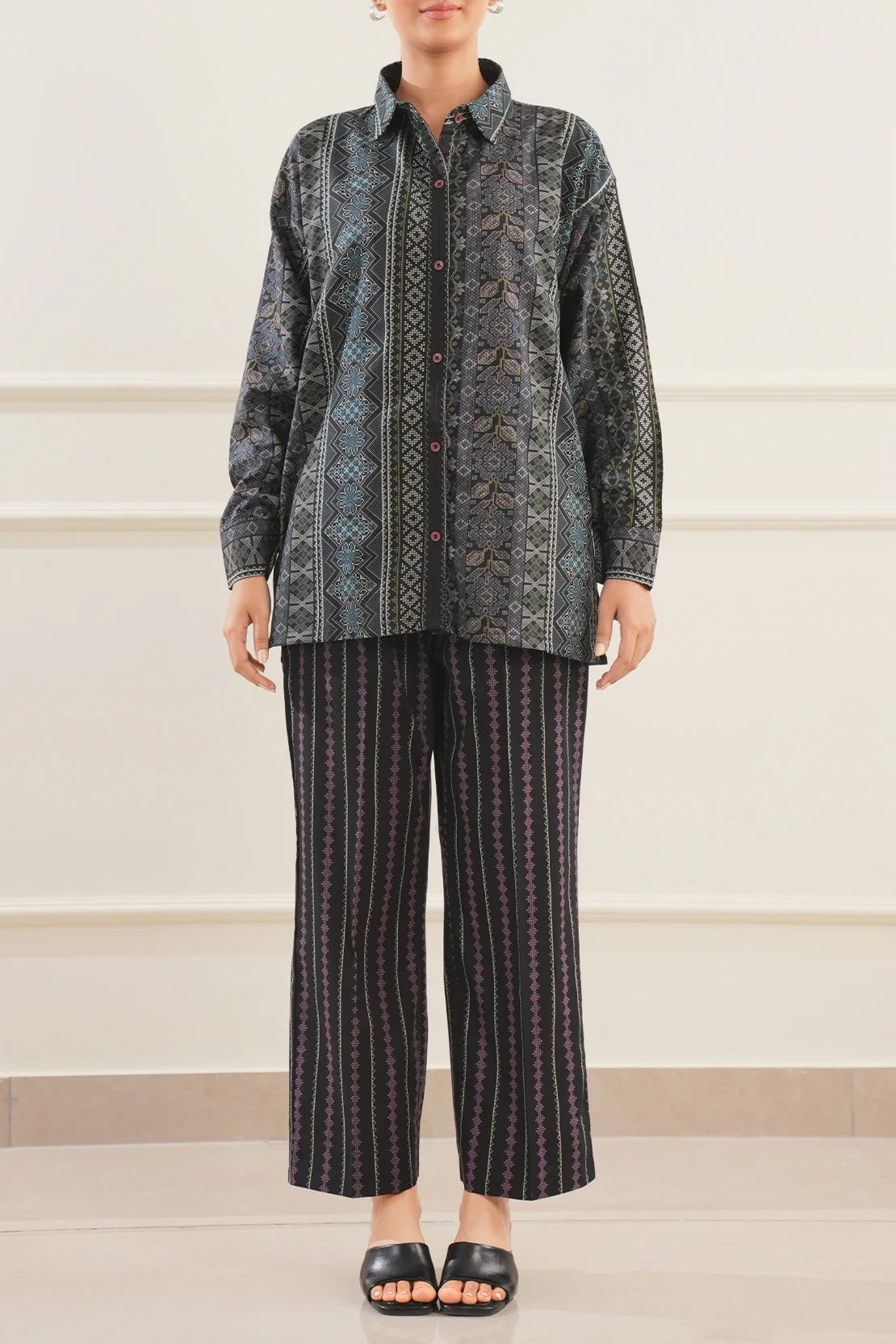 Printed Cotton Viscose Stitched 2 Piece (Shirt/Trouser)