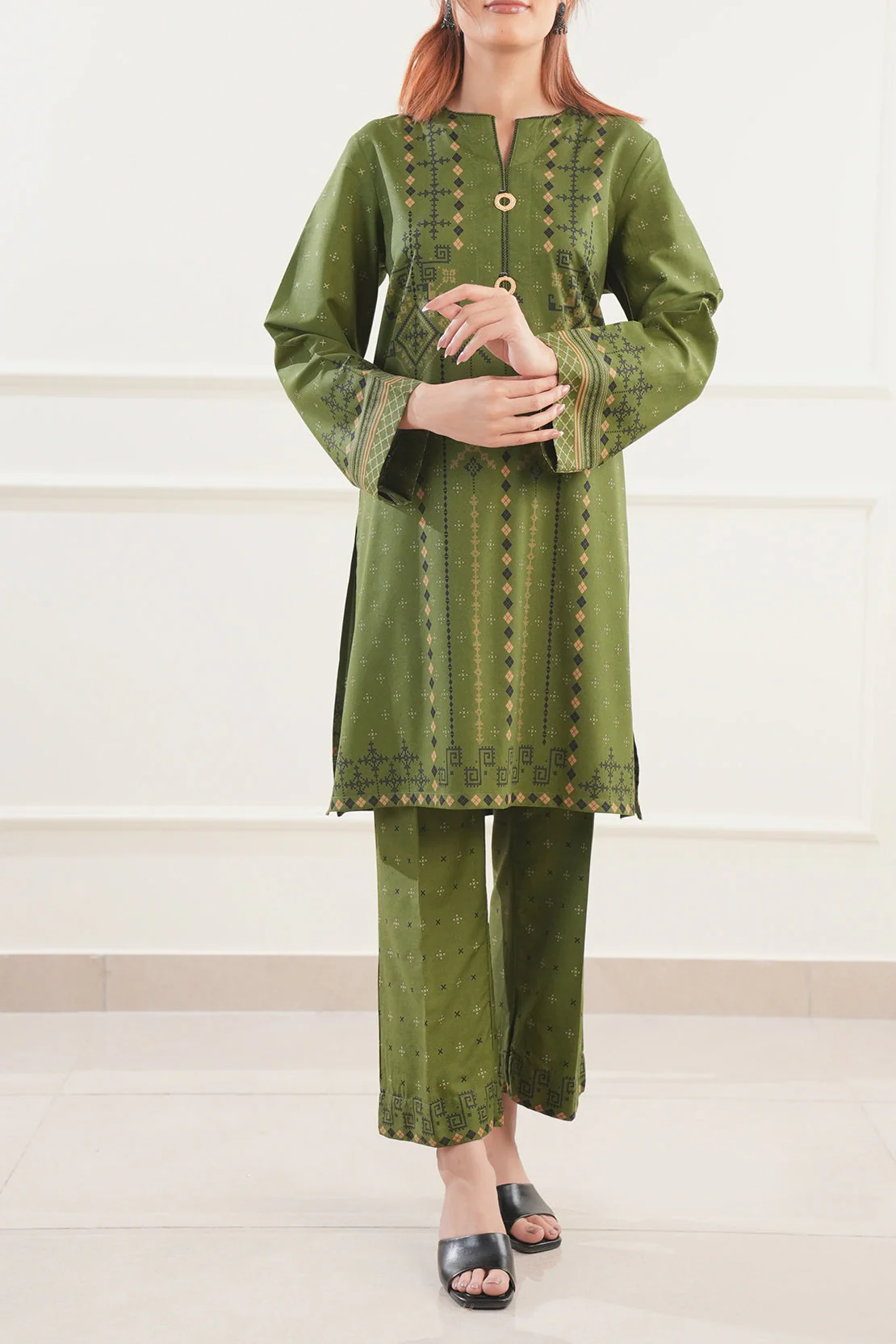Printed Cotton Viscose Stitched 2 Piece (Shirt/Trouser) - Image 2