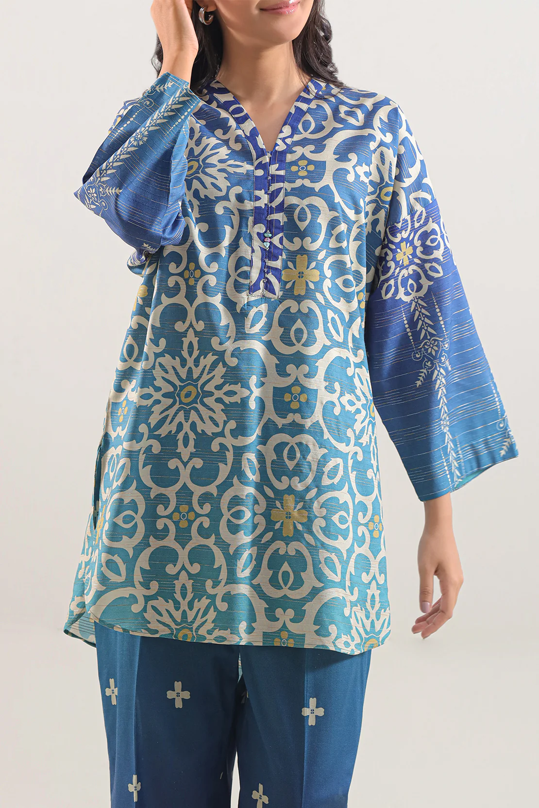 Printed Cotton Viscose Stitched 2 Piece (Shirt/Trouser) - Image 2