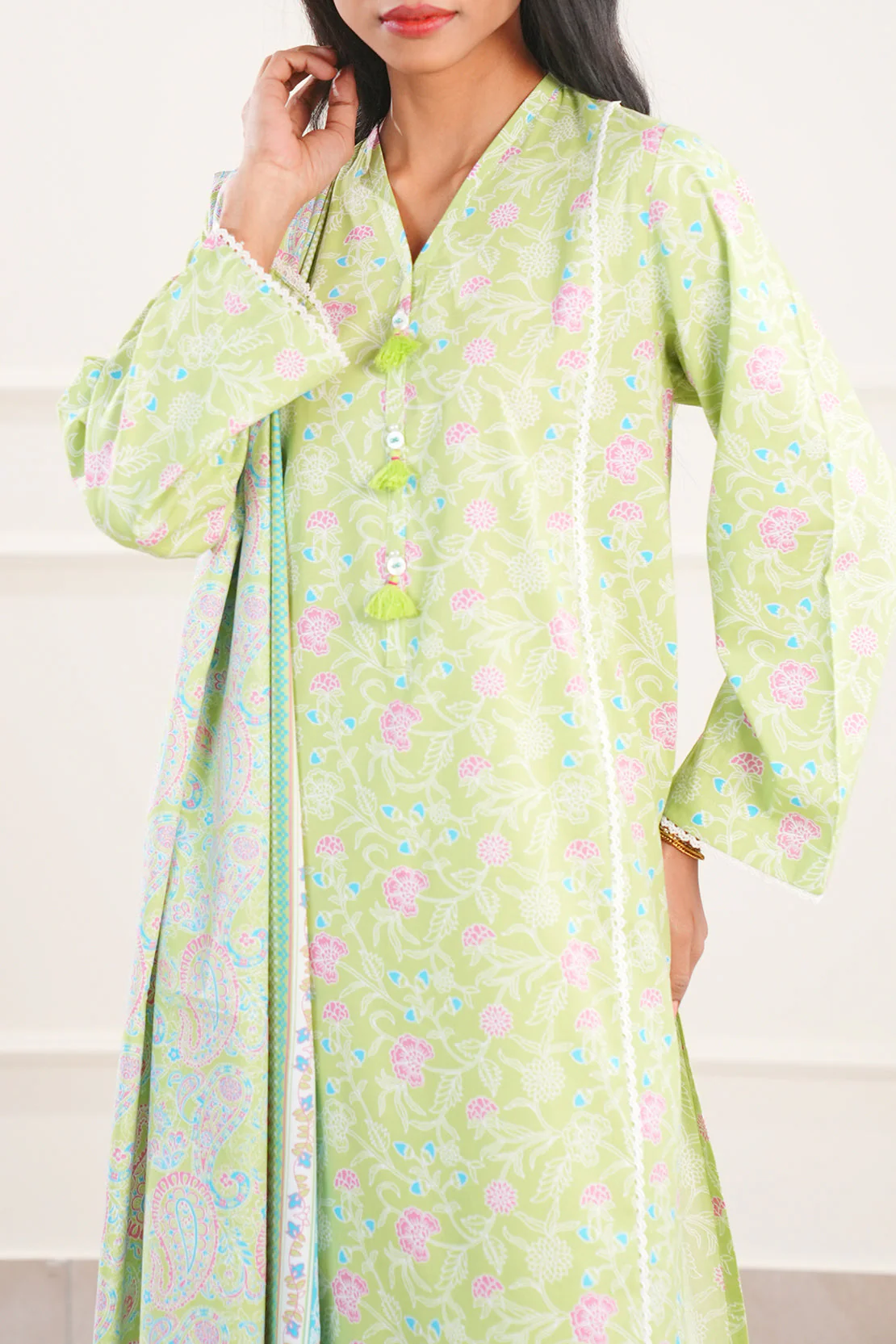Printed Cotton Viscose Stitched 3 Piece - Image 3