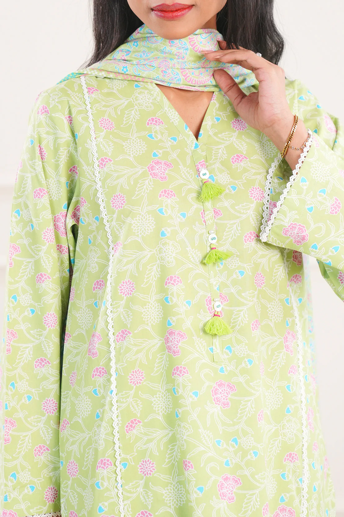 Printed Cotton Viscose Stitched 3 Piece - Image 4