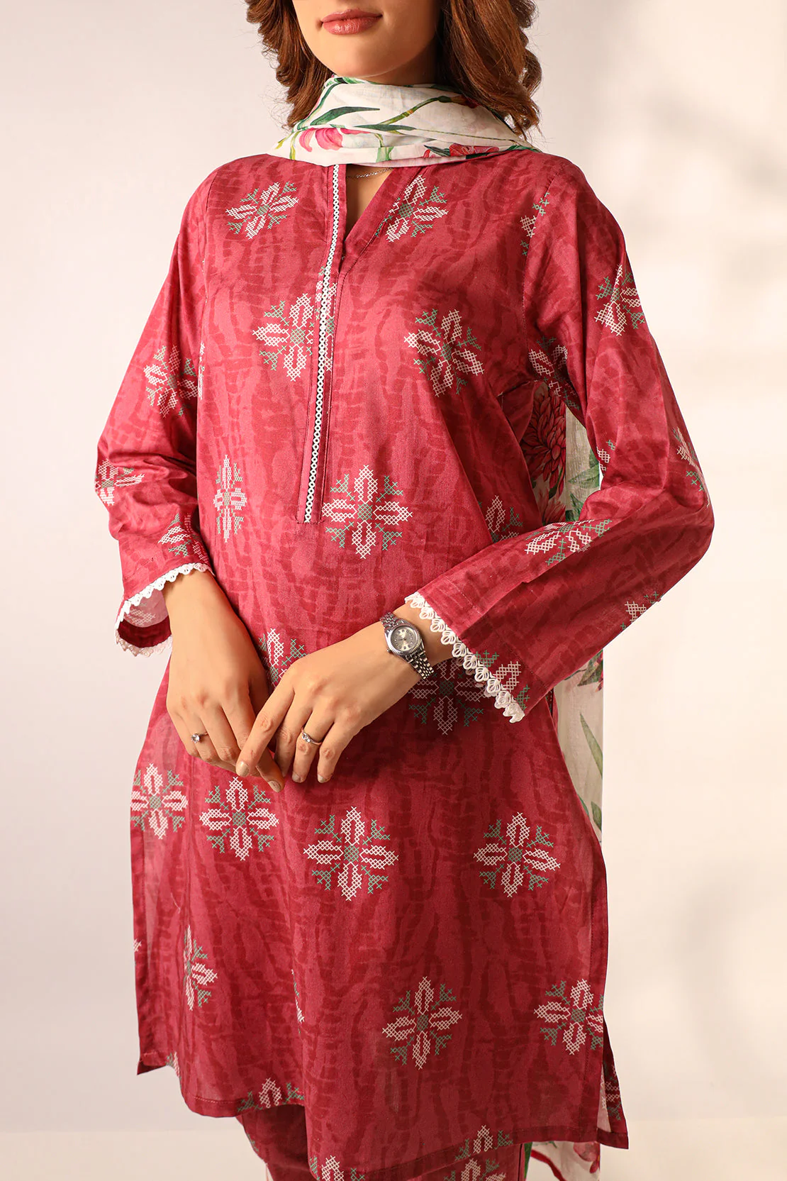 Printed Cotton Viscose Stitched 3 Piece