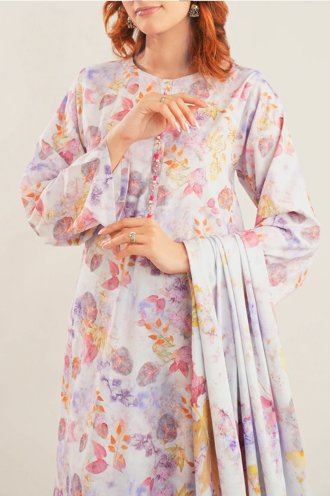 Printed Cotton Viscose Stitched 3 Piece - Image 2