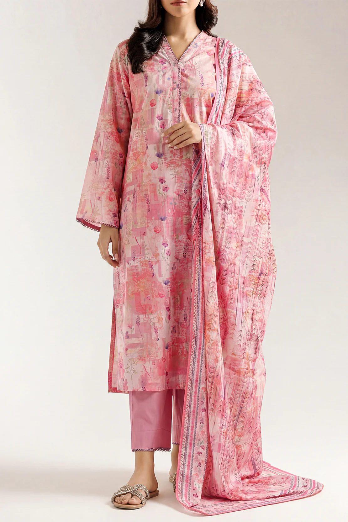 Printed Cotton Viscose Stitched 3 Piece