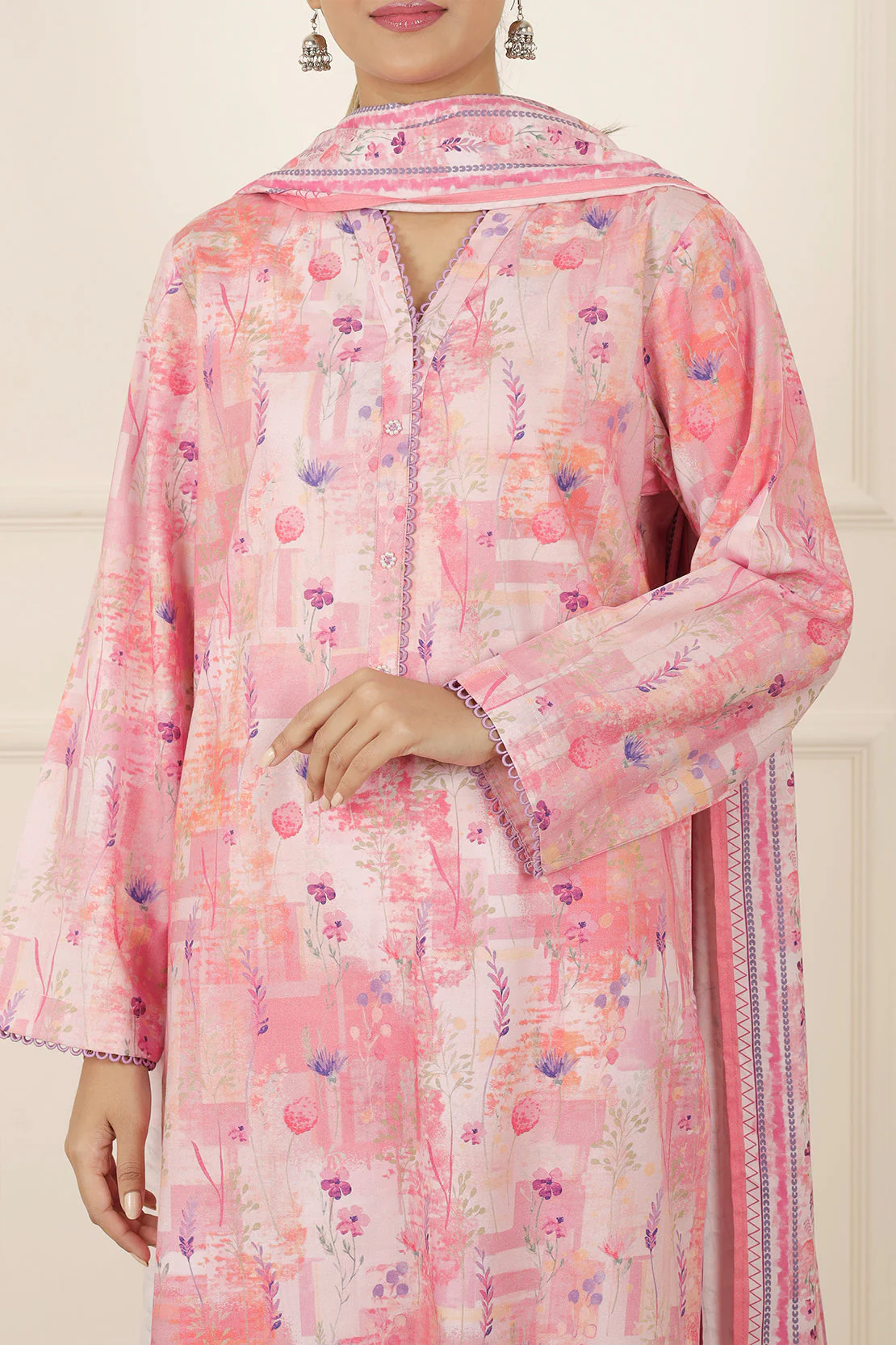 Printed Cotton Viscose Stitched 3 Piece - Image 6