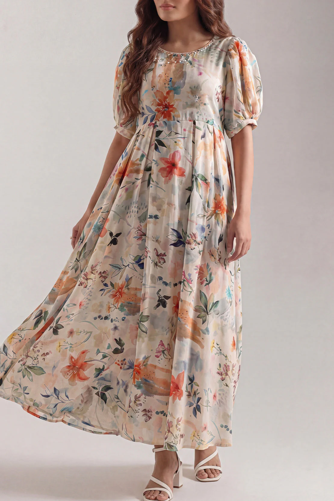 Printed Crepe Silk Stitched Dress - Image 3