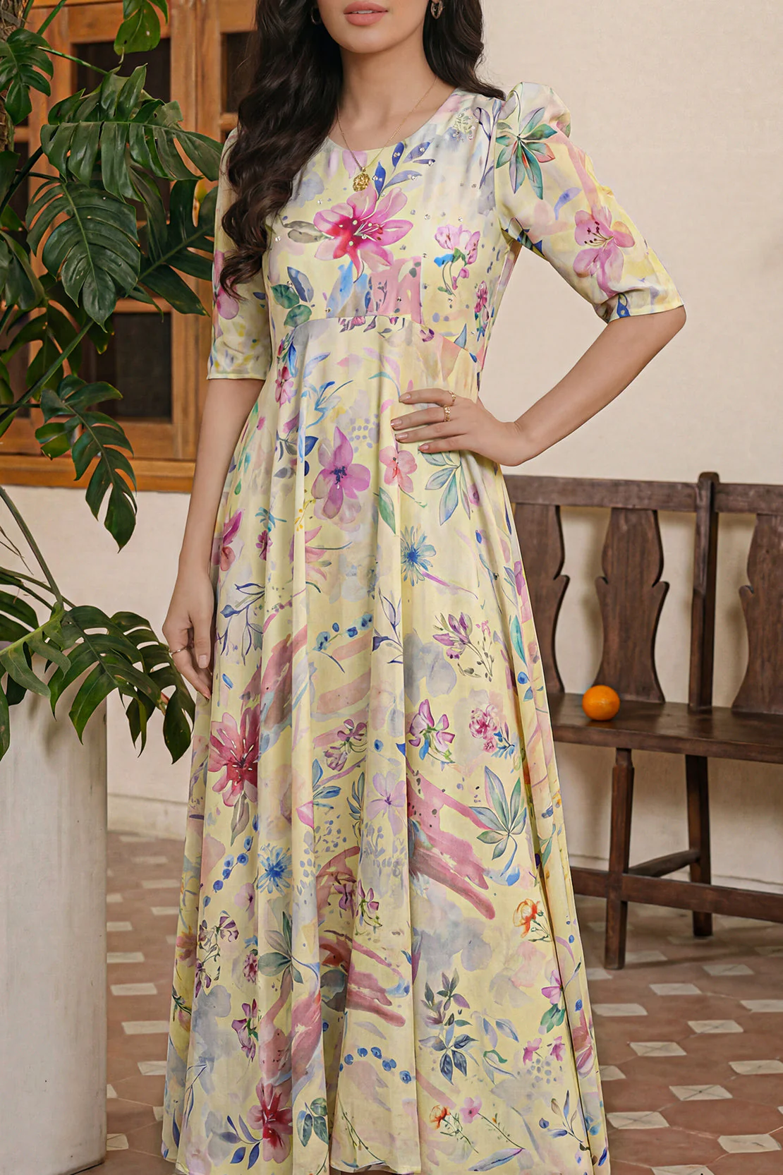 Printed Crepe Silk Stitched Dress - Image 4