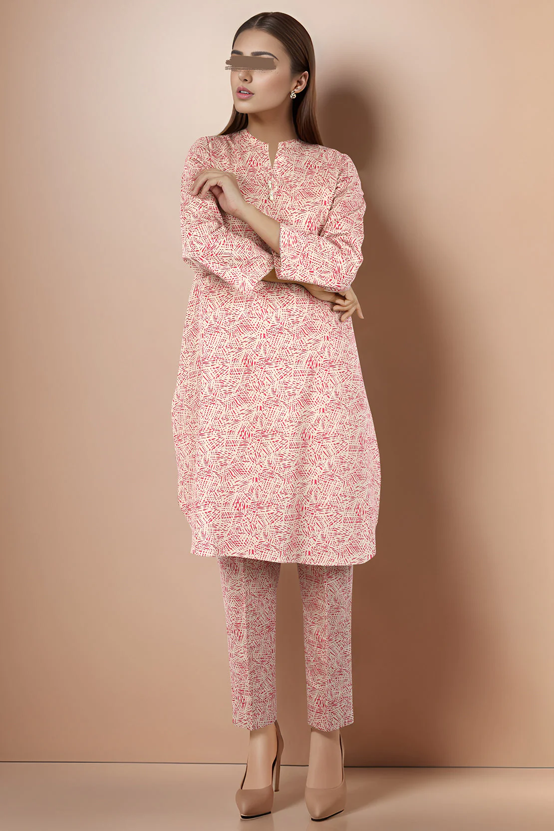 Printed Cross Hatch Stitched 2 Piece (Shirt/Trouser) - Image 2