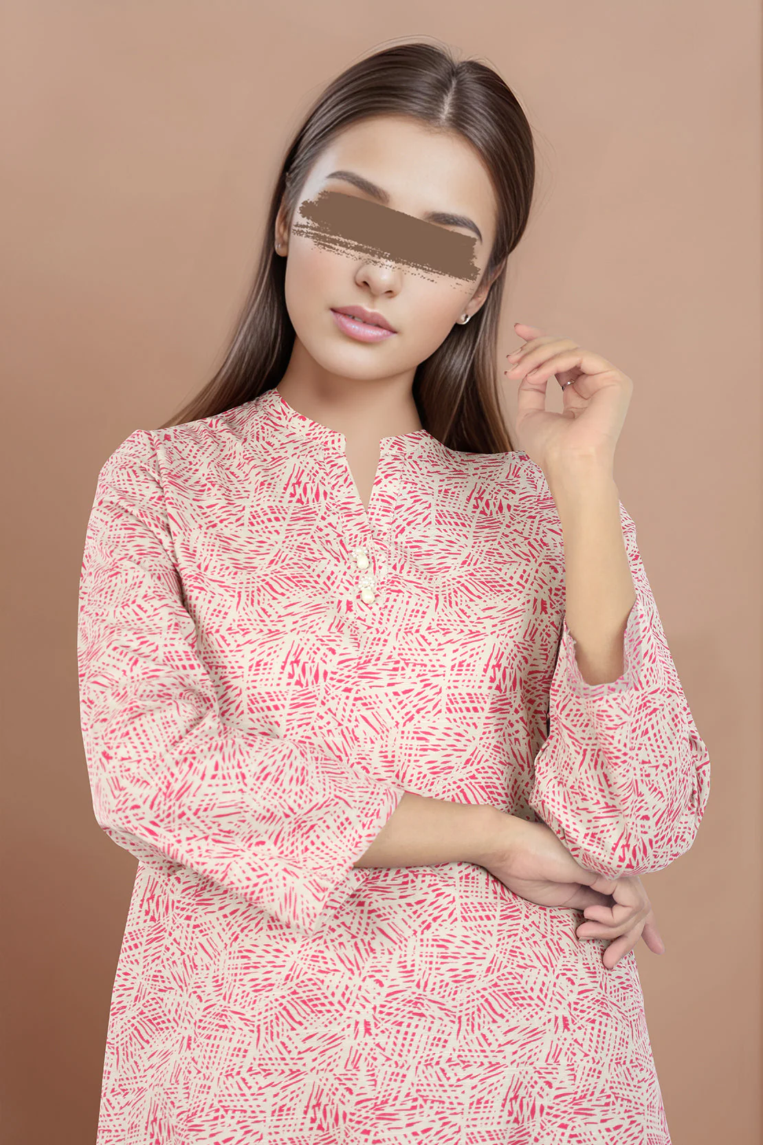 Printed Cross Hatch Stitched 2 Piece (Shirt/Trouser) - Image 3