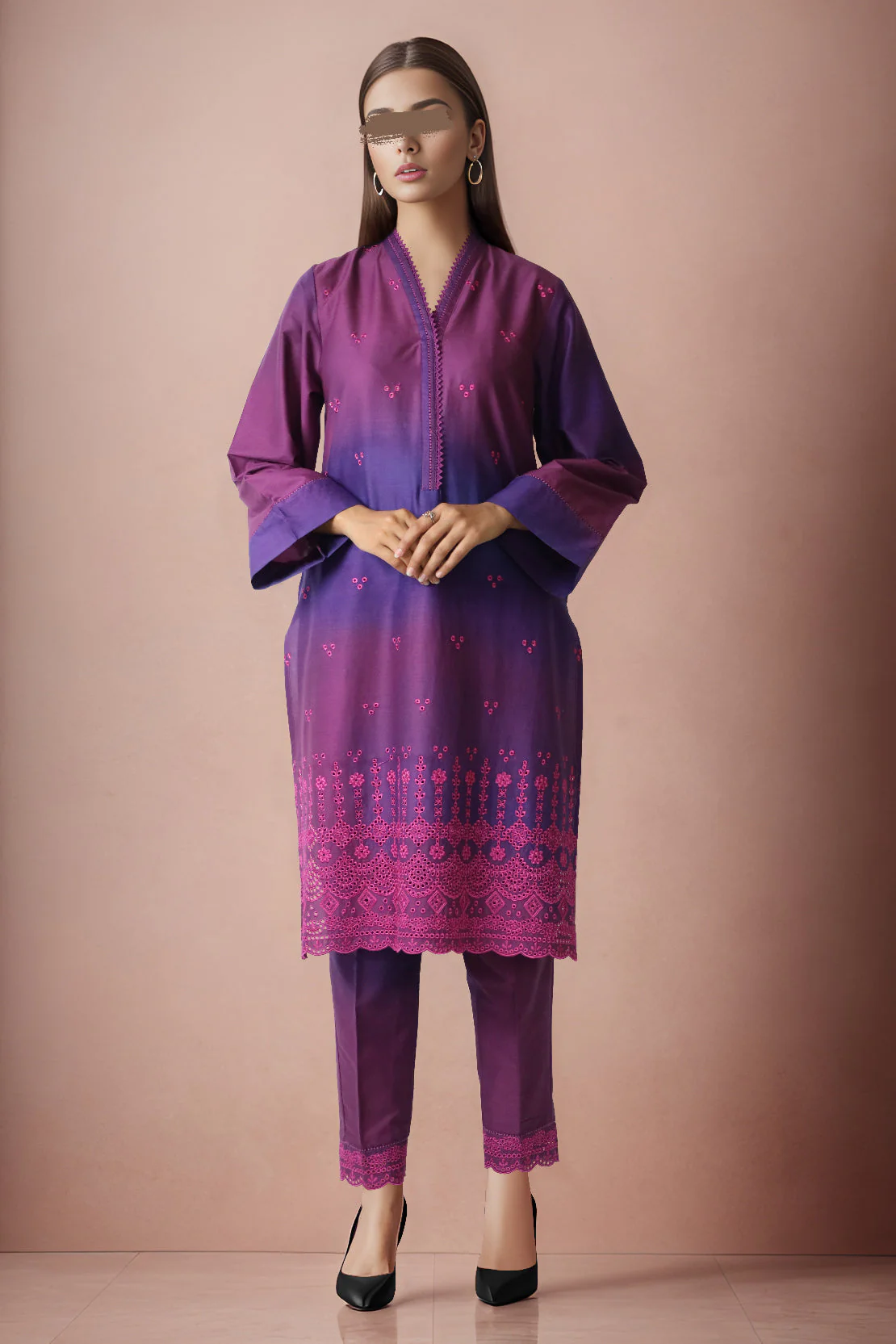 Printed Emb Cambric Stitched 2 Piece (Shirt/Trouser) - Image 2
