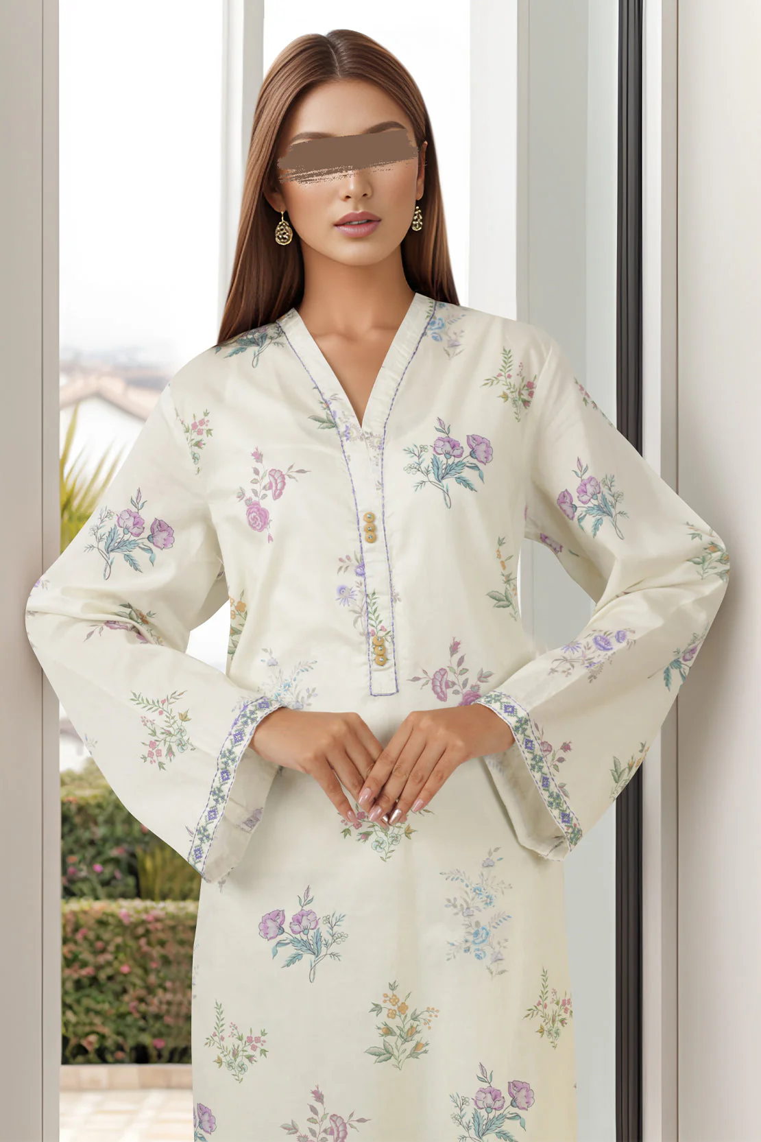 Printed Embroidered Cambric Stitched 2 Piece (Shirt/Trouser) - Image 3