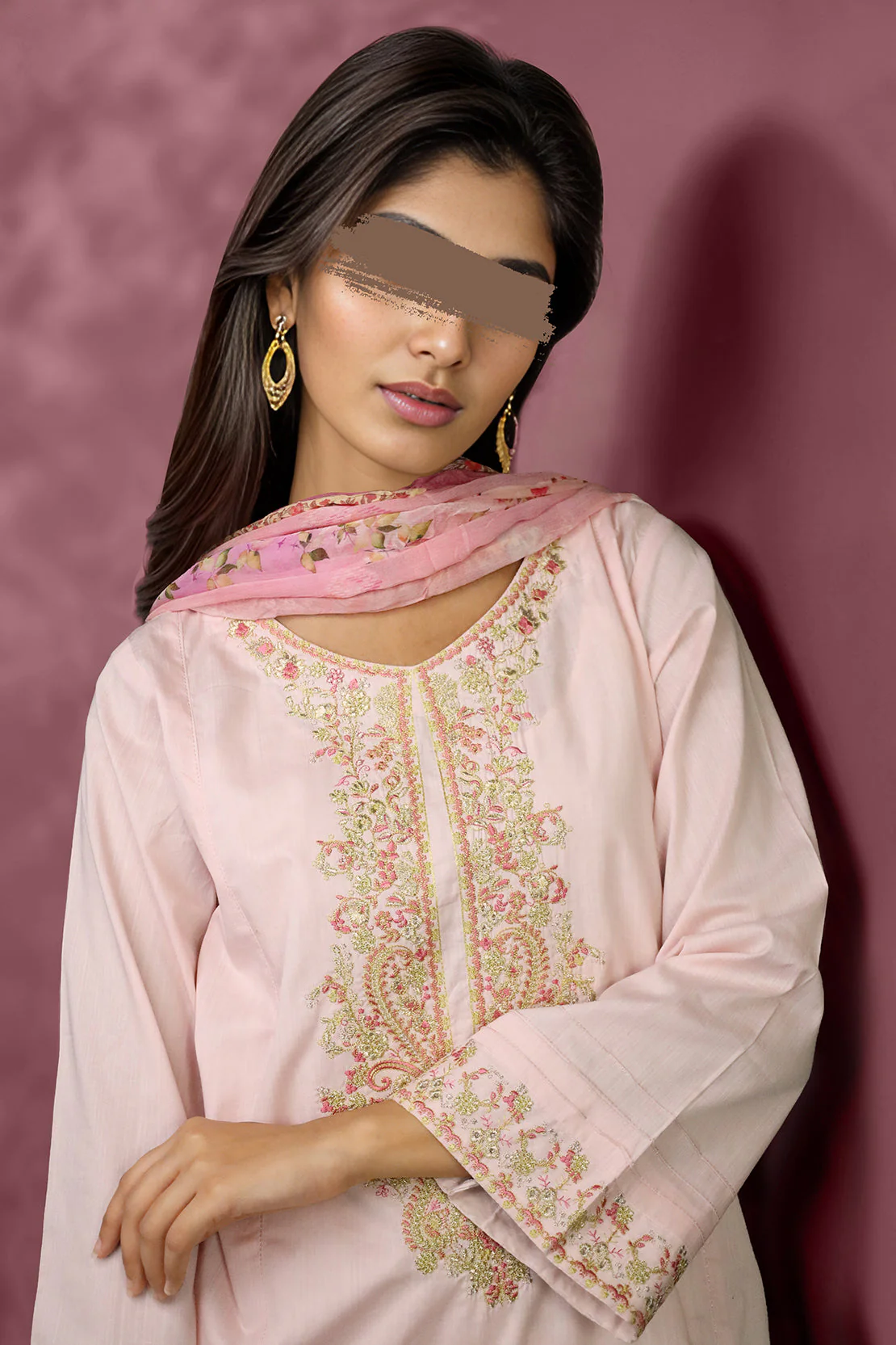 Printed Emb Zari Filament Stitched 3 Piece With Chiffon Dupatta - Image 2