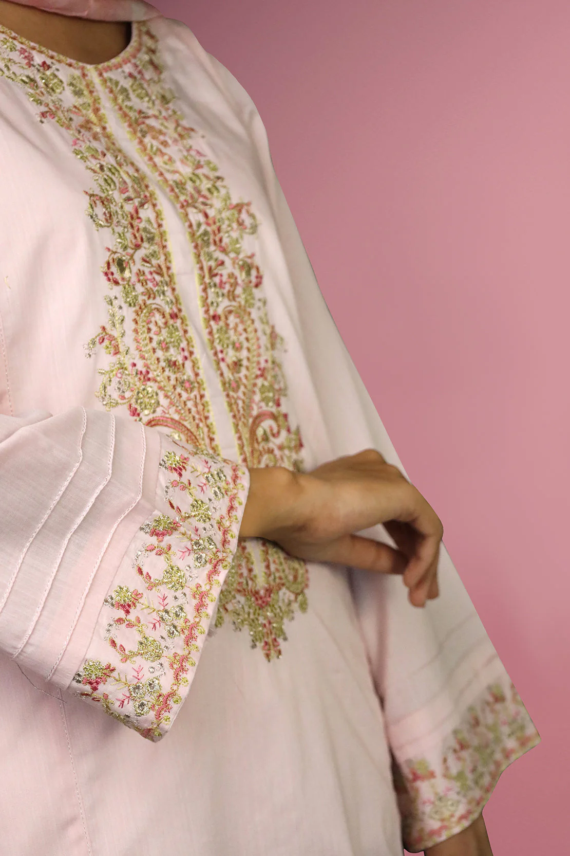 Printed Emb Zari Filament Stitched 3 Piece With Chiffon Dupatta - Image 3