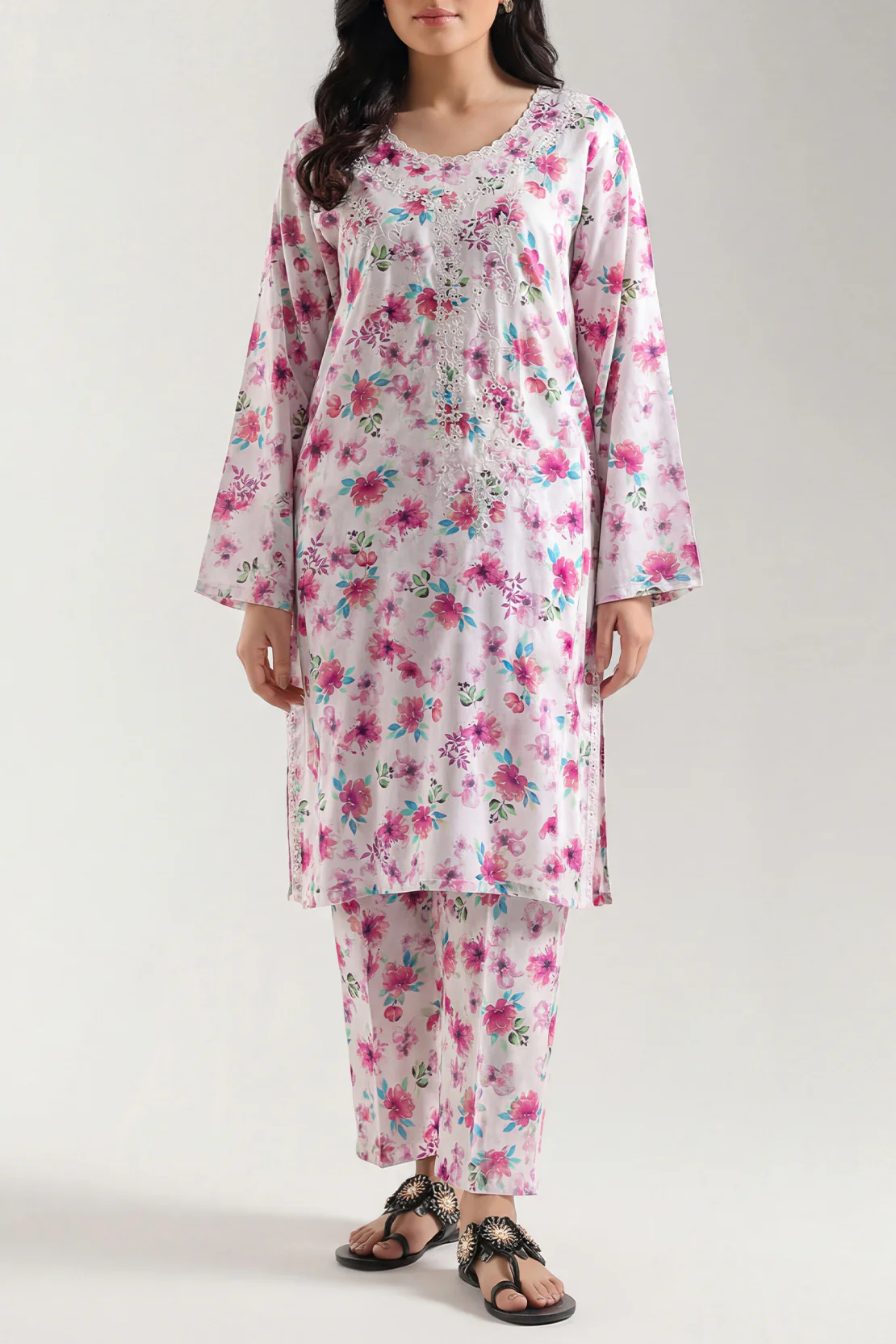 Printed Embroidered Arabic Lawn Stitched 2 Piece (Shirt/Trouser) - Image 2