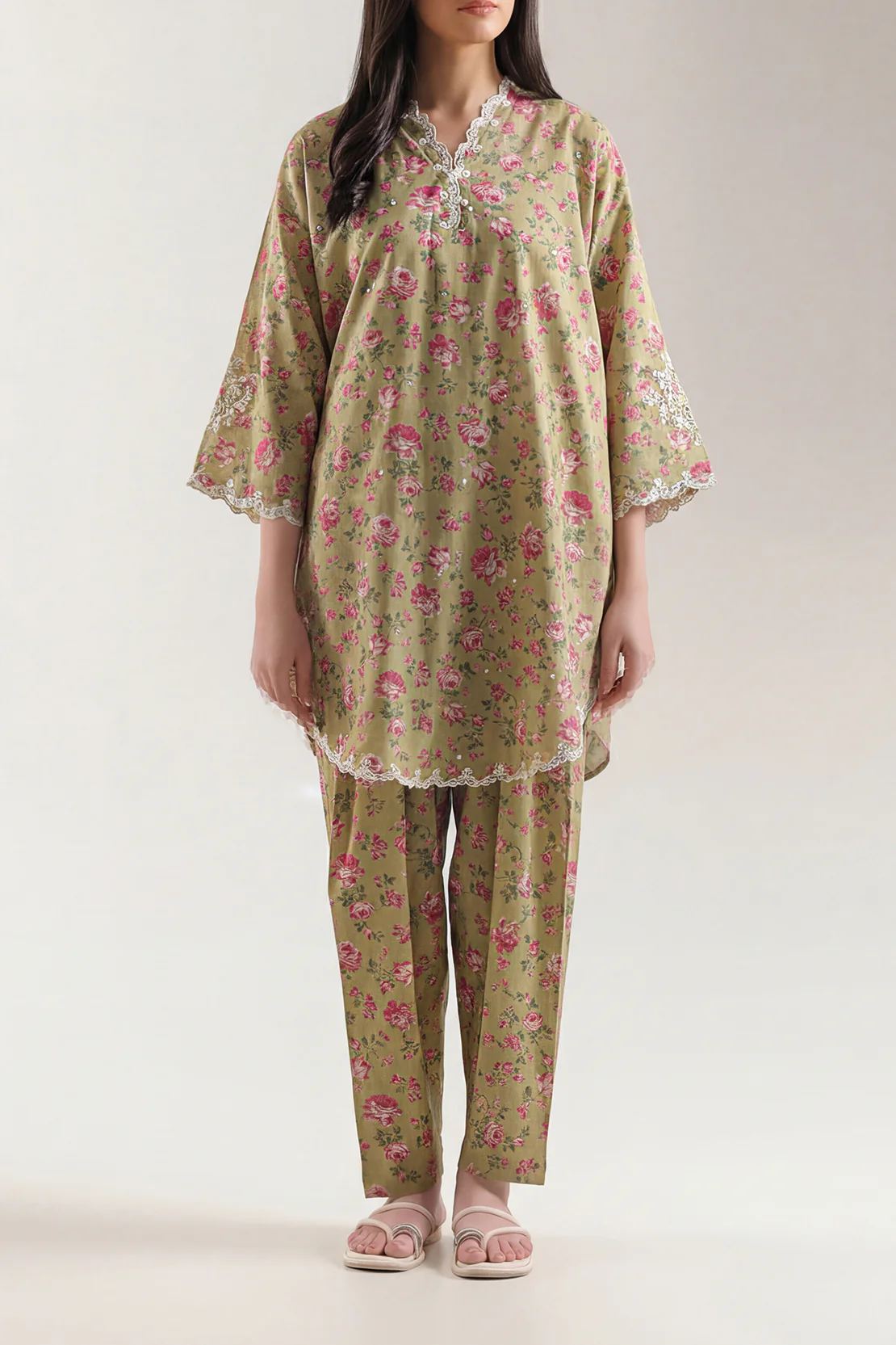 Printed Embroidered Arabic Lawn Stitched 2 Piece (Shirt/Trouser) - Image 2