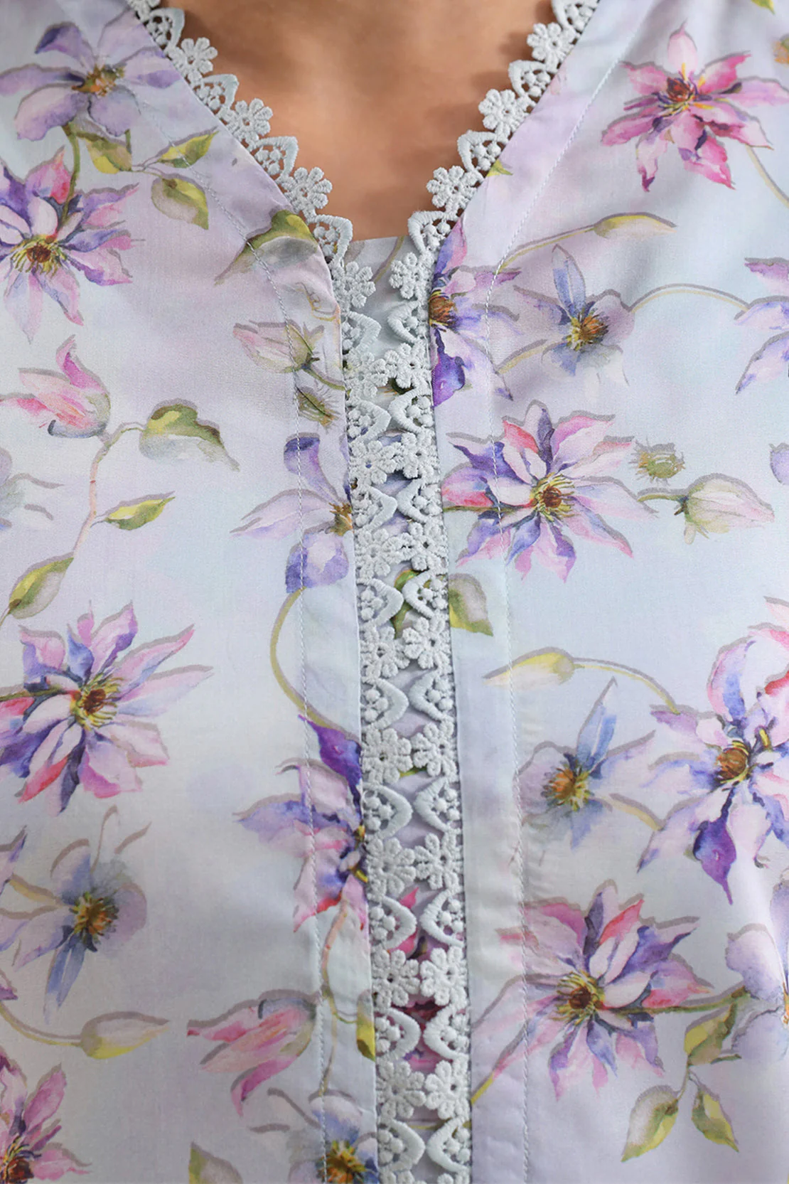Printed Embroidered Arabic Lawn Stitched Shirt - Image 3