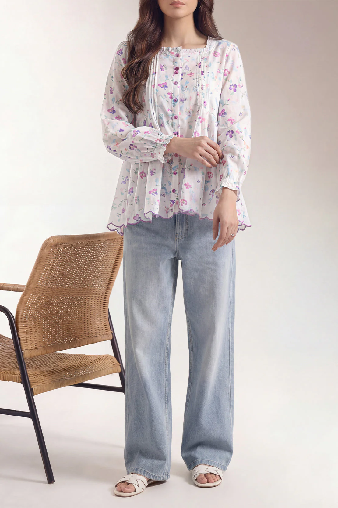 Printed Embroidered Arabic Lawn Stitched Shirt - Image 2