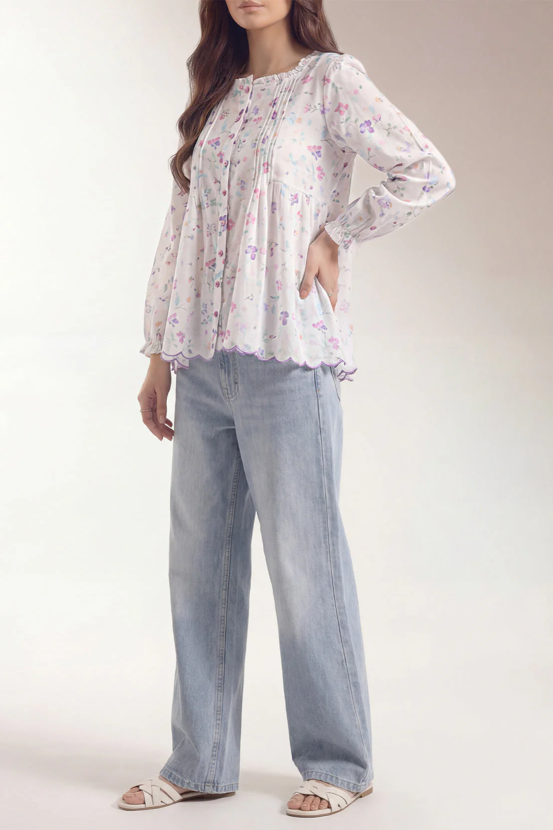Printed Embroidered Arabic Lawn Stitched Shirt - Image 3