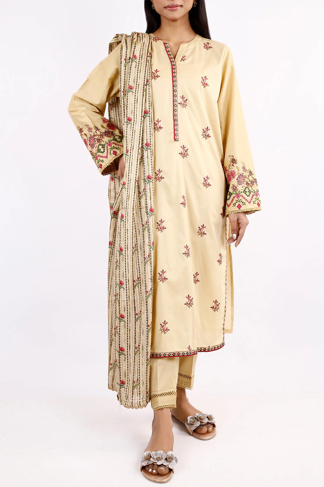 Printed Embroidered Cambric Stitched 2 Piece (Shirt/Dupatta) - Image 2