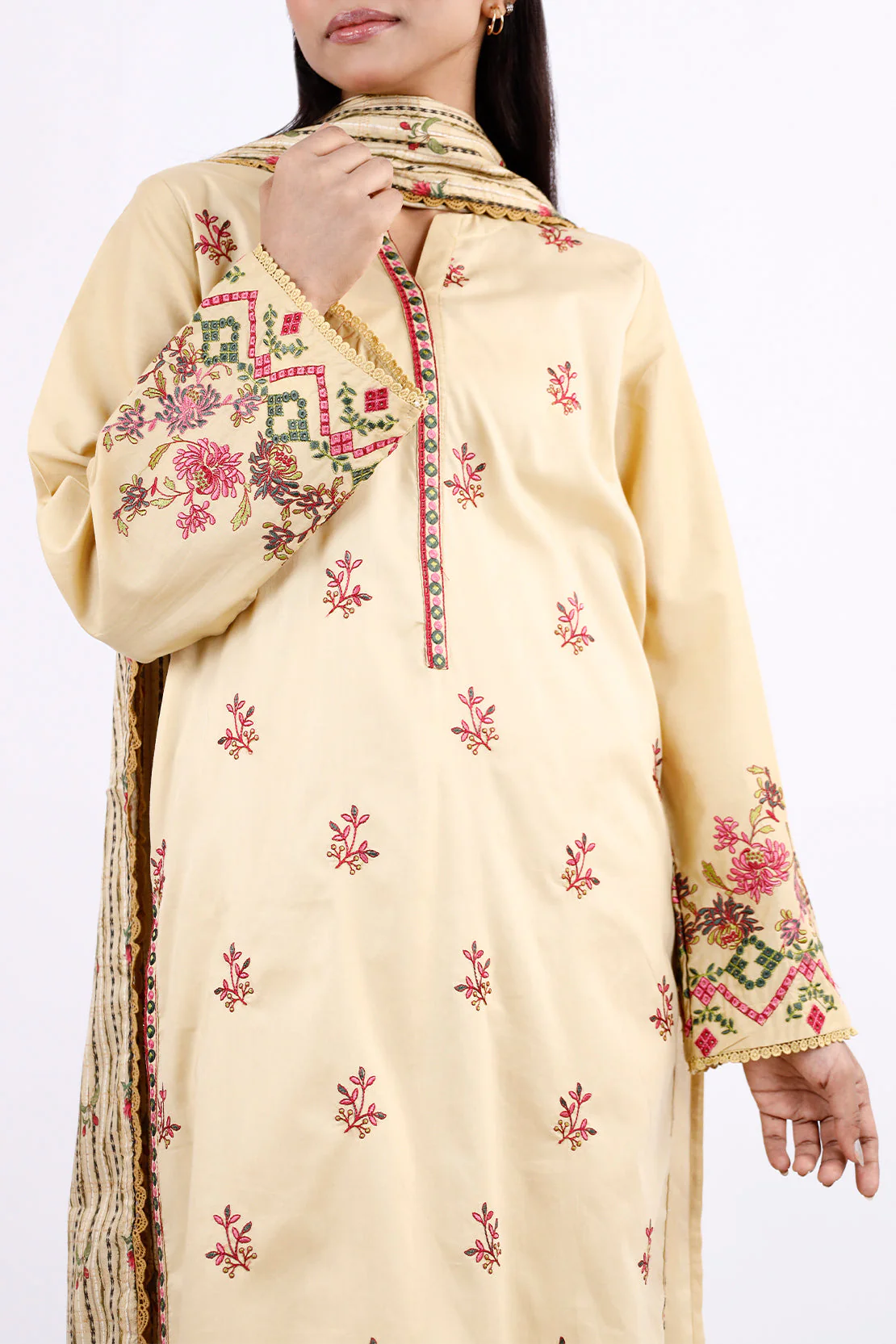 Printed Embroidered Cambric Stitched 2 Piece (Shirt/Dupatta) - Image 3