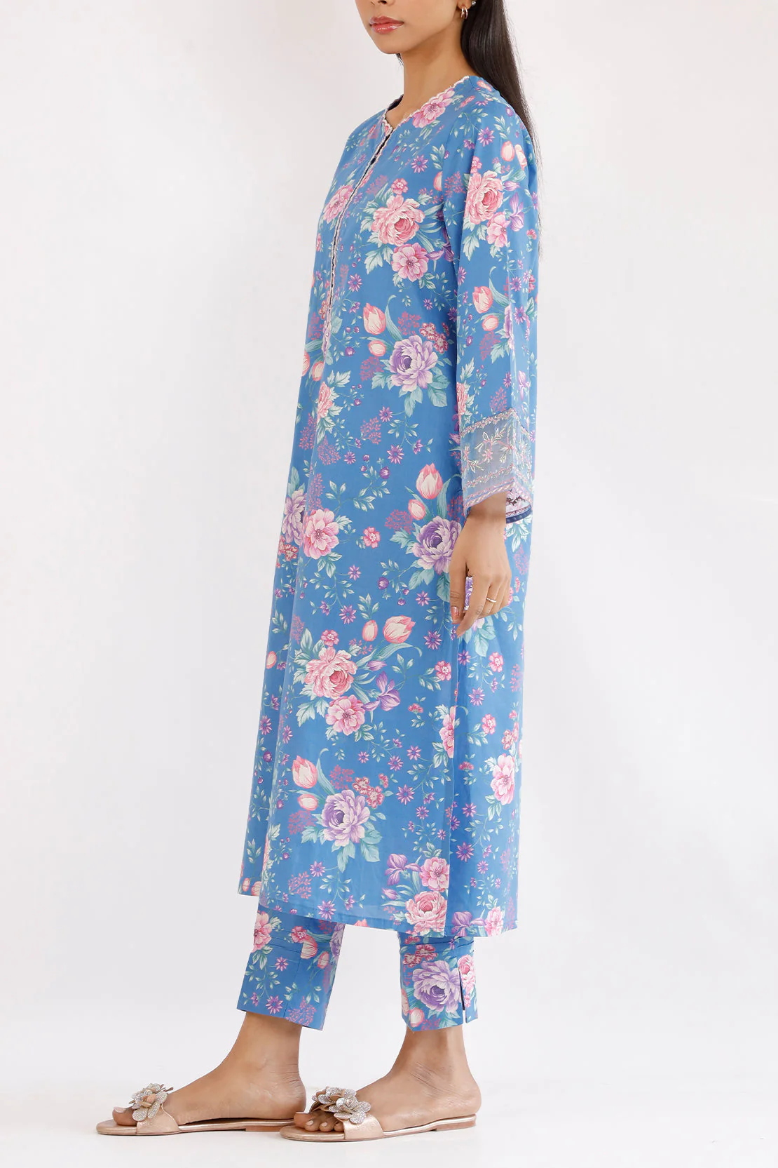 Printed Embroidered Cambric Stitched 2 Piece (Shirt/Trouser) - Image 2