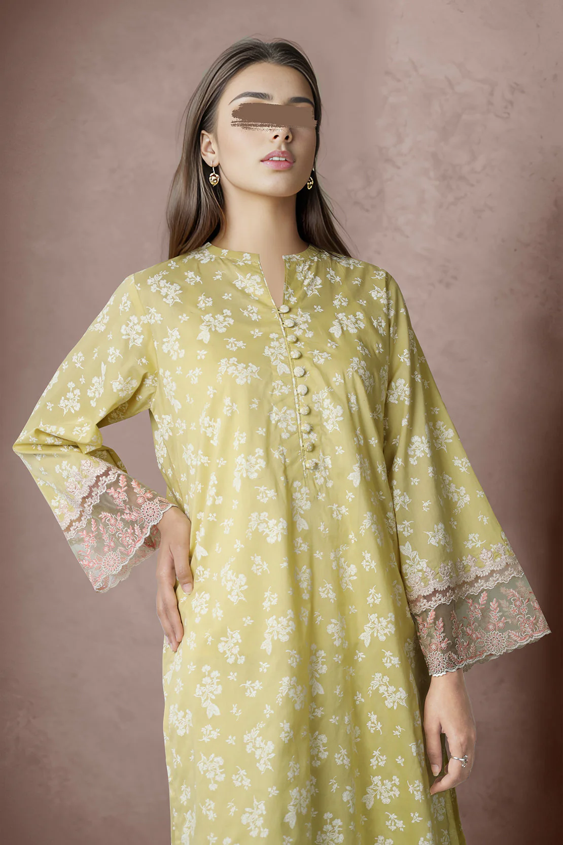 Printed Embroidered Cambric Stitched Shirt - Image 3