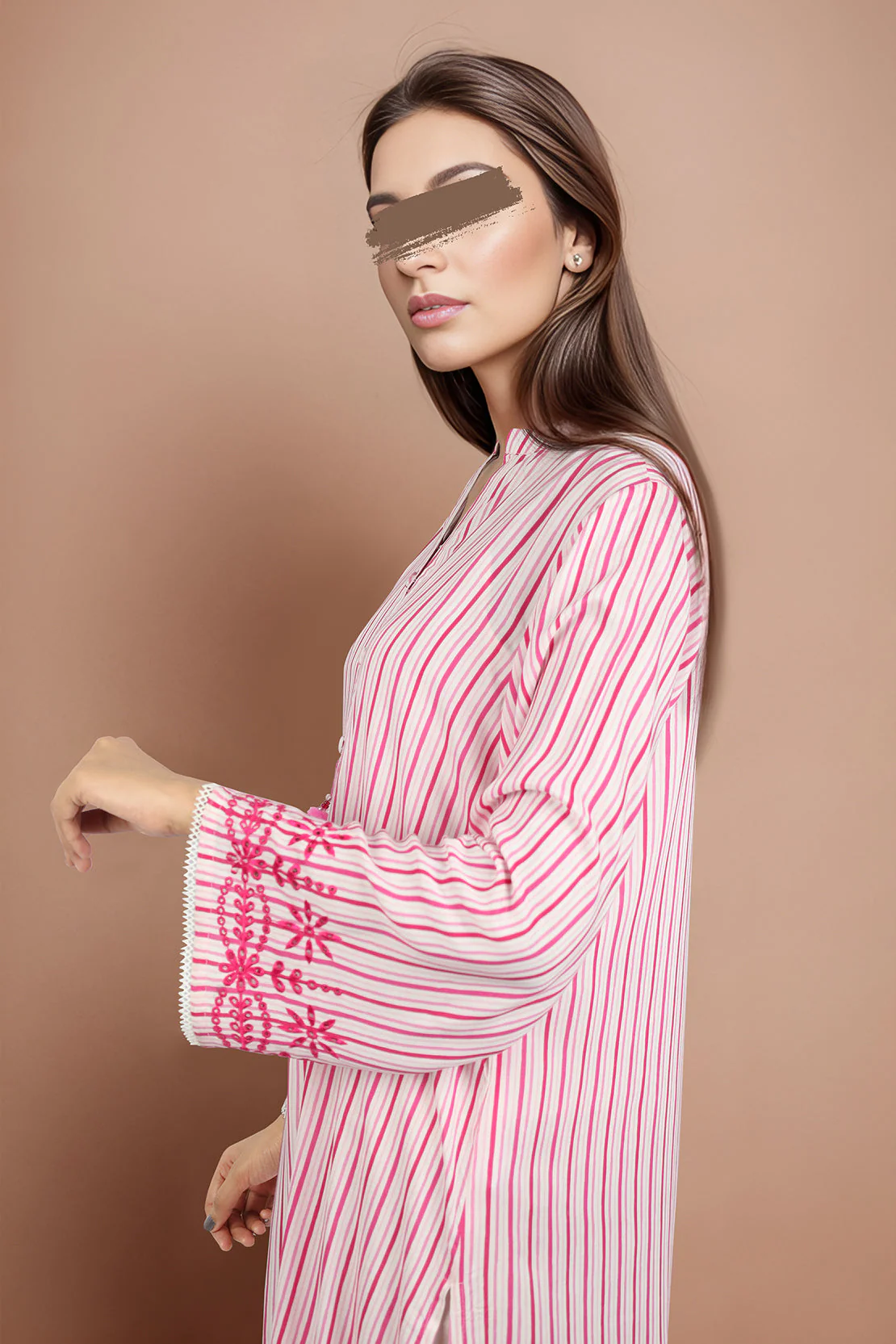 Printed Embroidered Cambric Stitched Shirt - Image 2